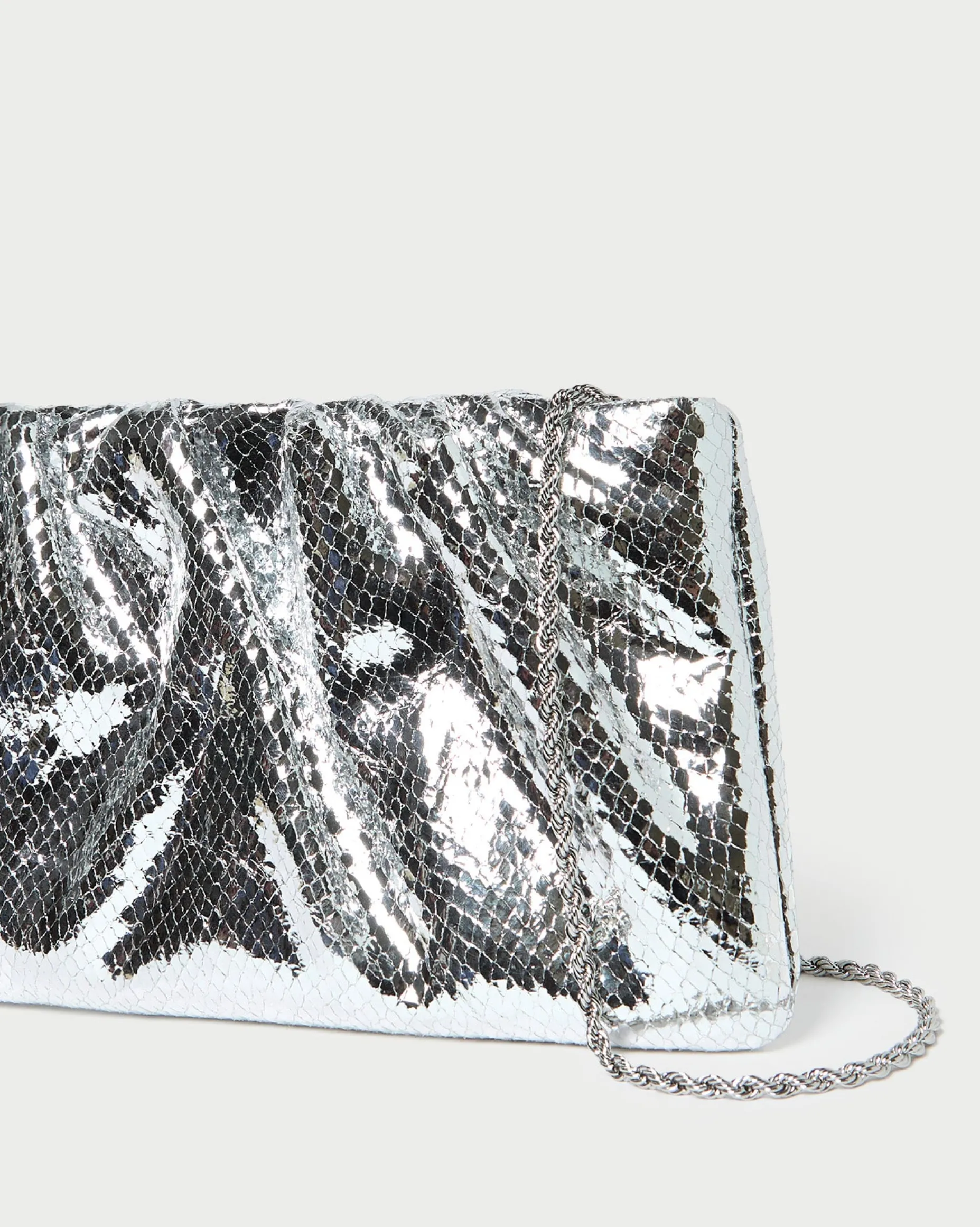 Serena Silver Gathered Leather Clutch
