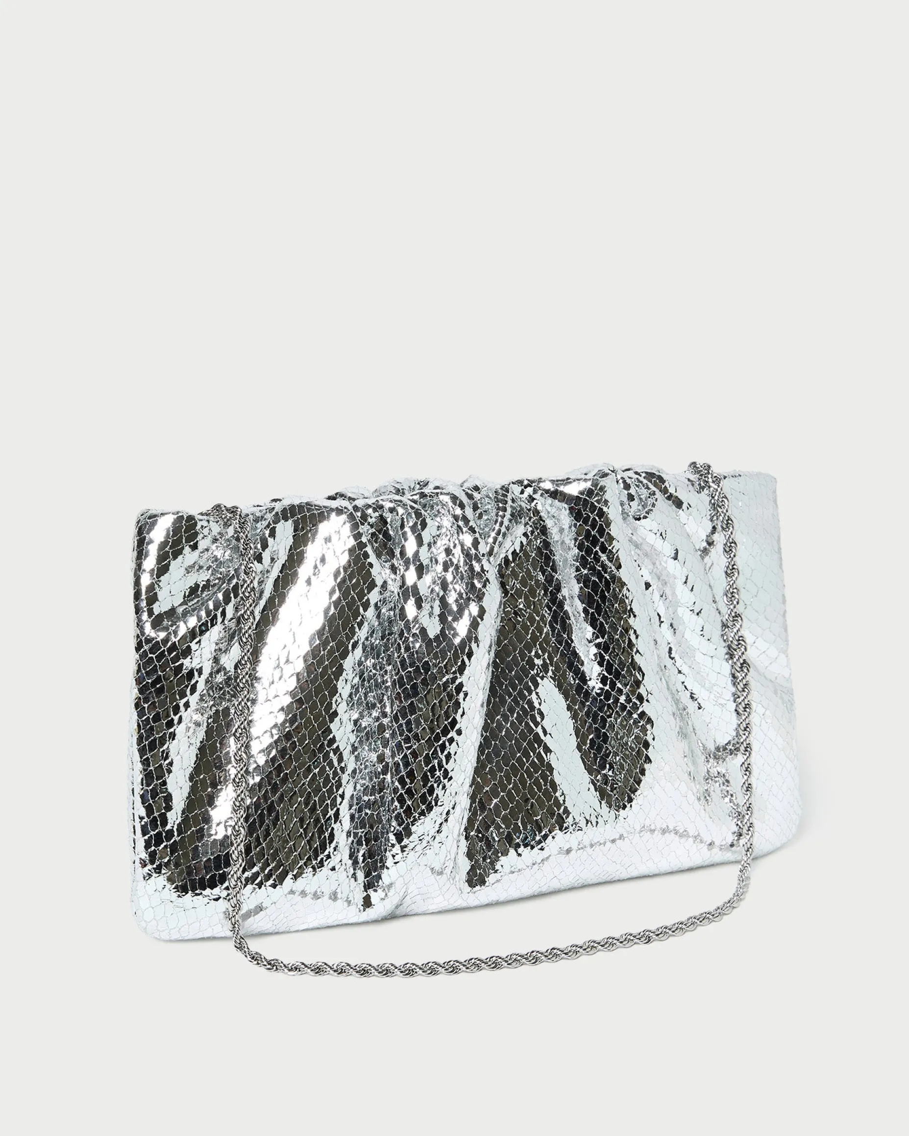 Serena Silver Gathered Leather Clutch