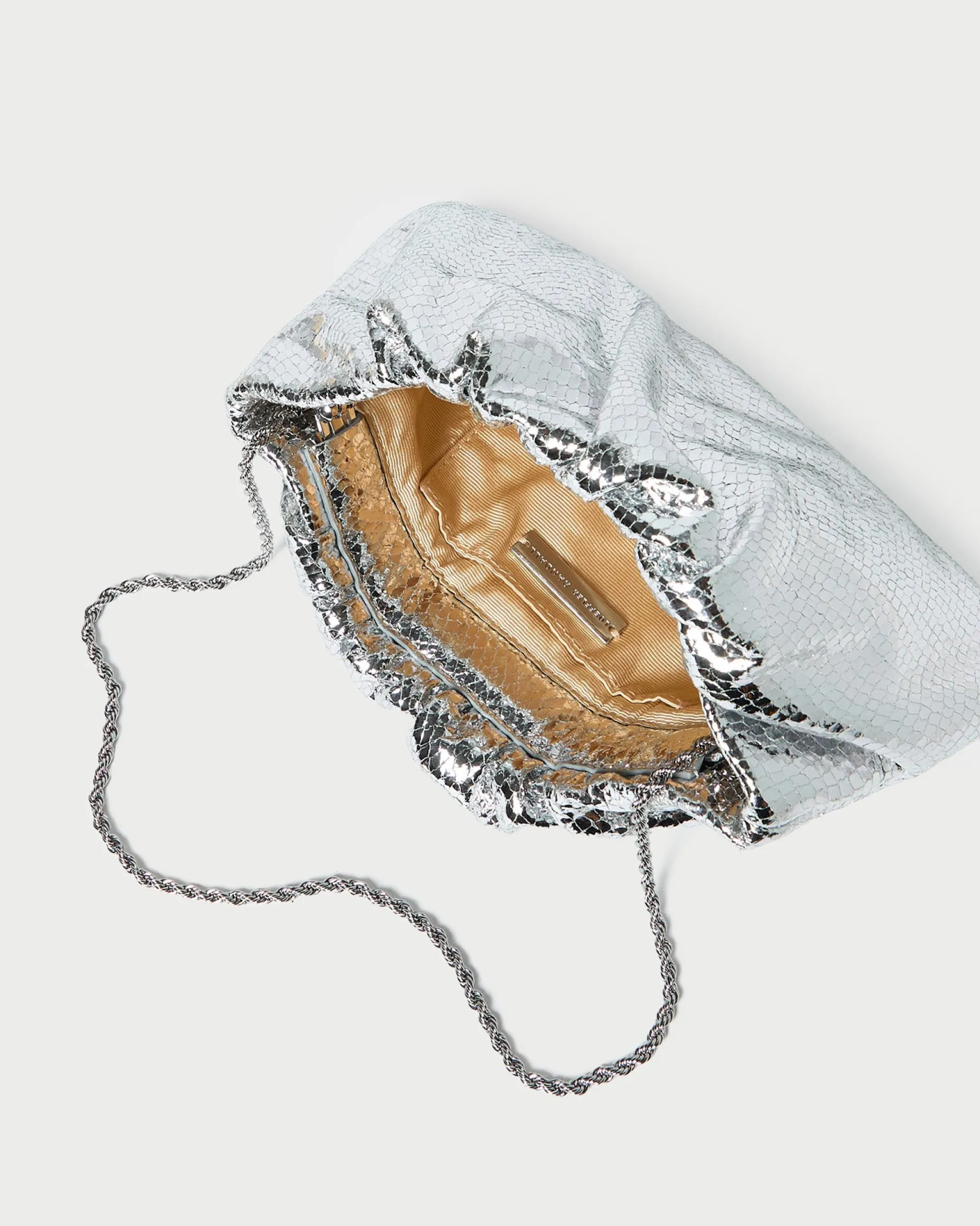 Serena Silver Gathered Leather Clutch