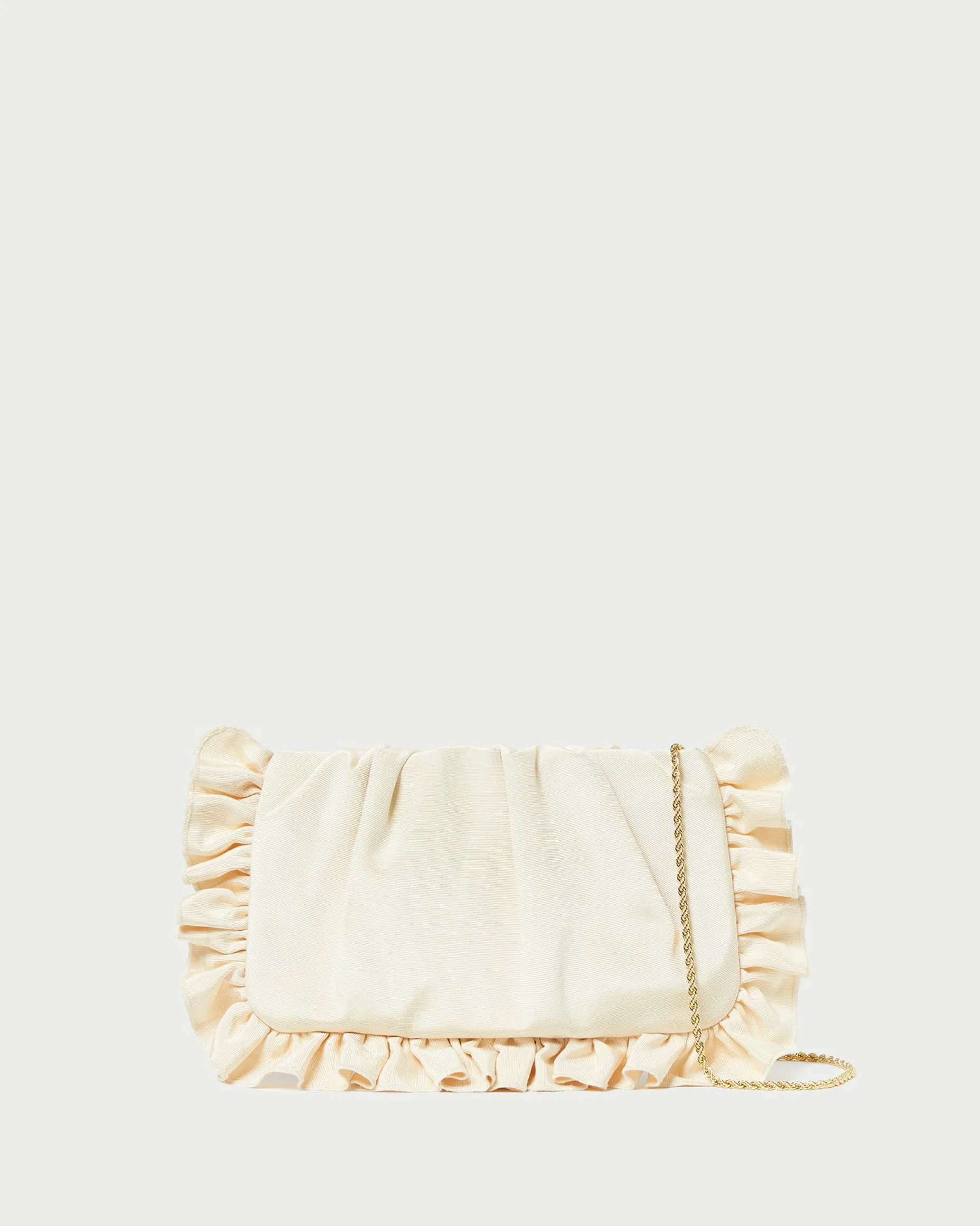 Mavis Vanilla Moiré Ruffle Clutch