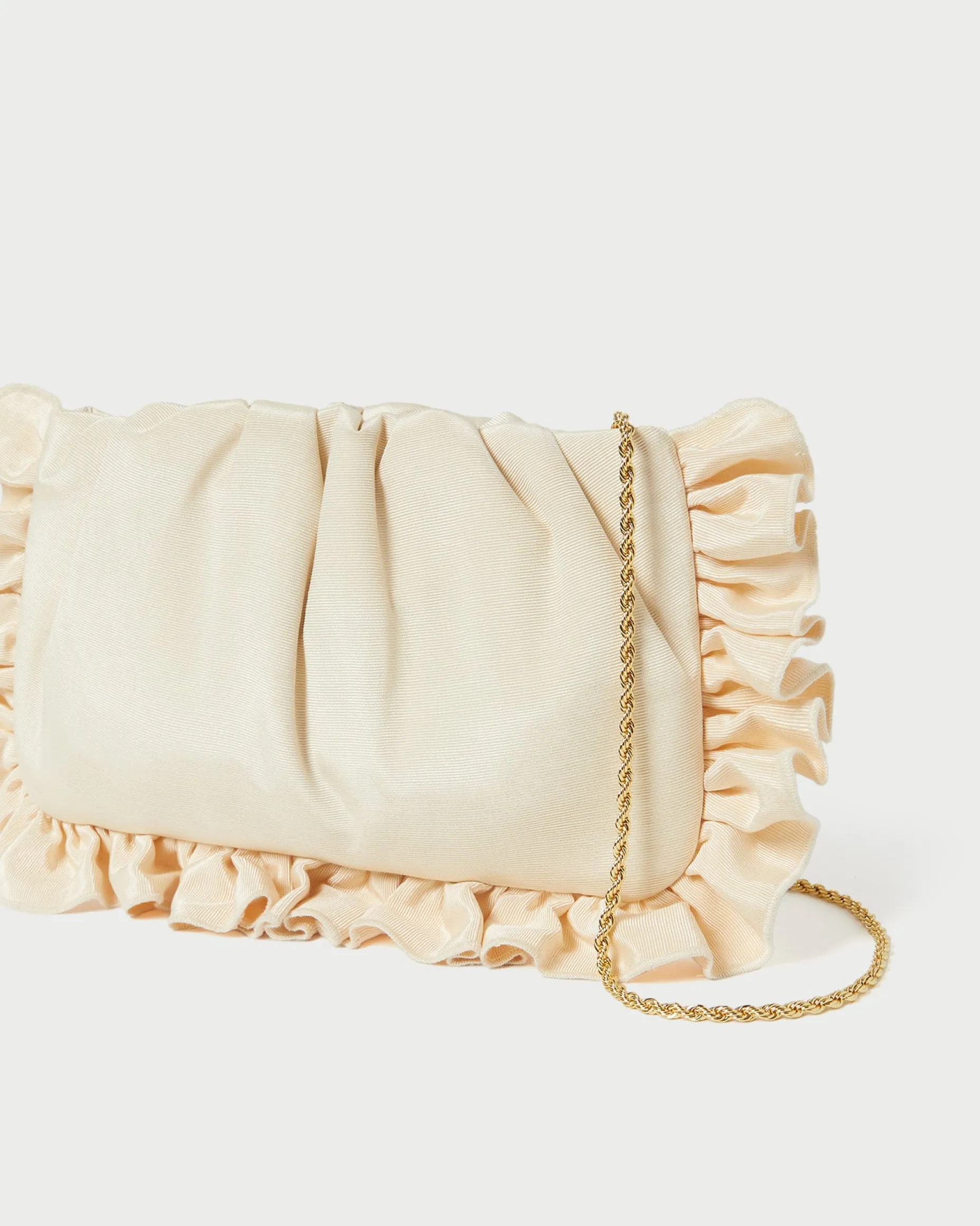 Mavis Vanilla Moiré Ruffle Clutch