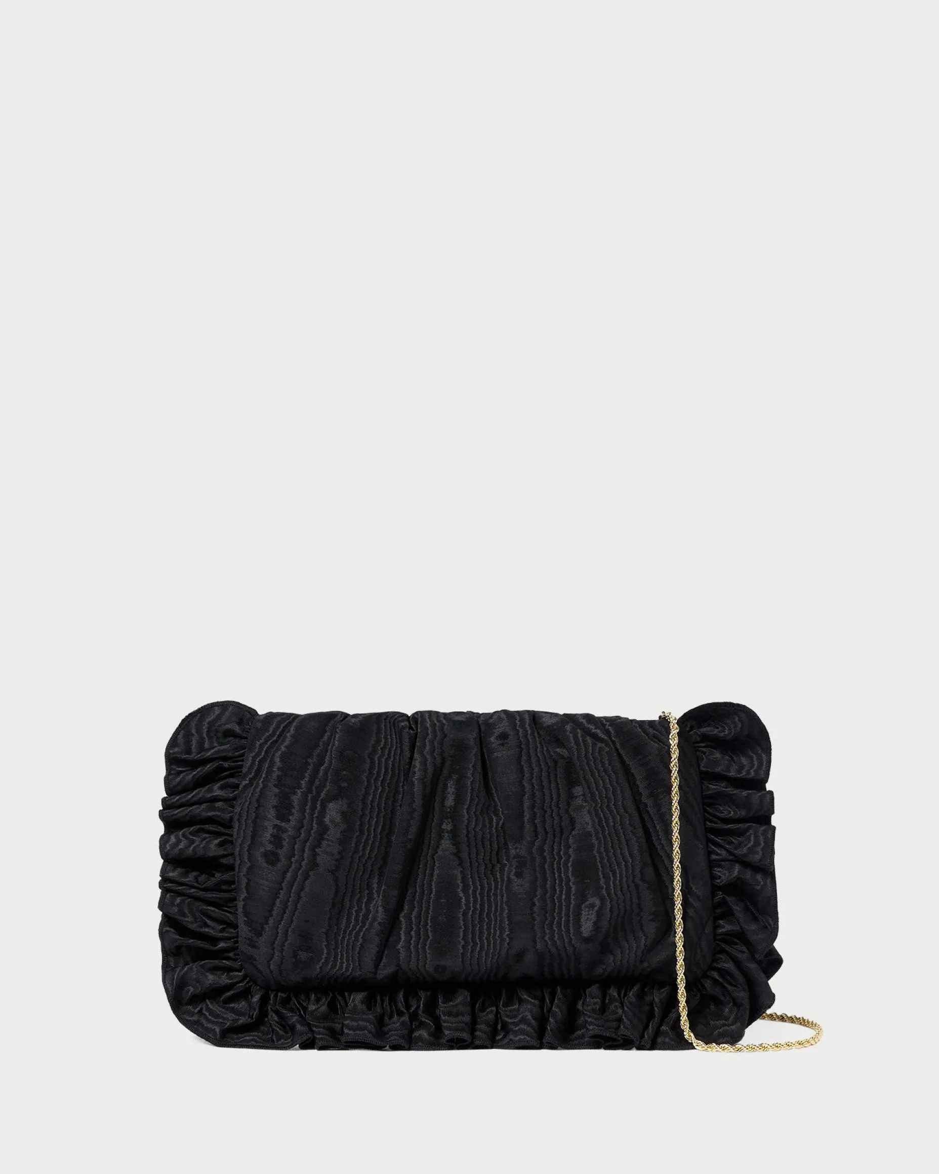 Mavis Vanilla Moiré Ruffle Clutch