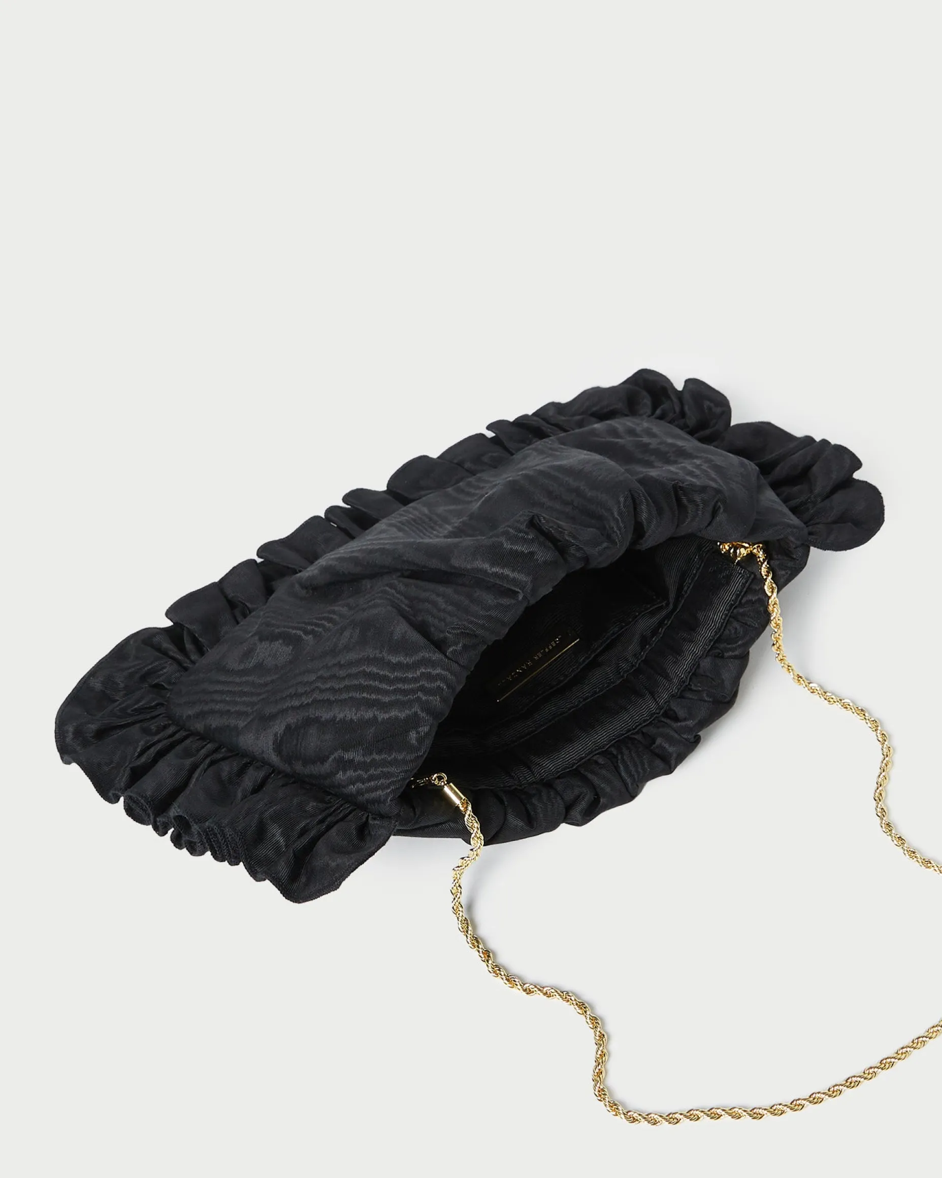 Mavis Vanilla Moiré Ruffle Clutch