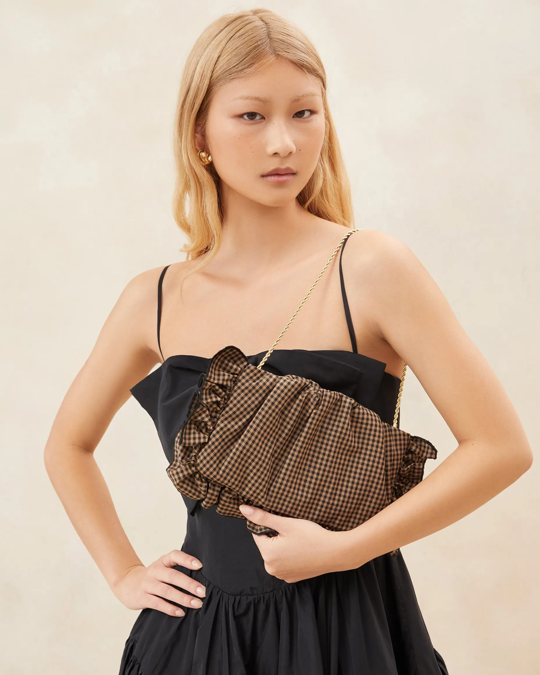 Mavis Vanilla Moiré Ruffle Clutch
