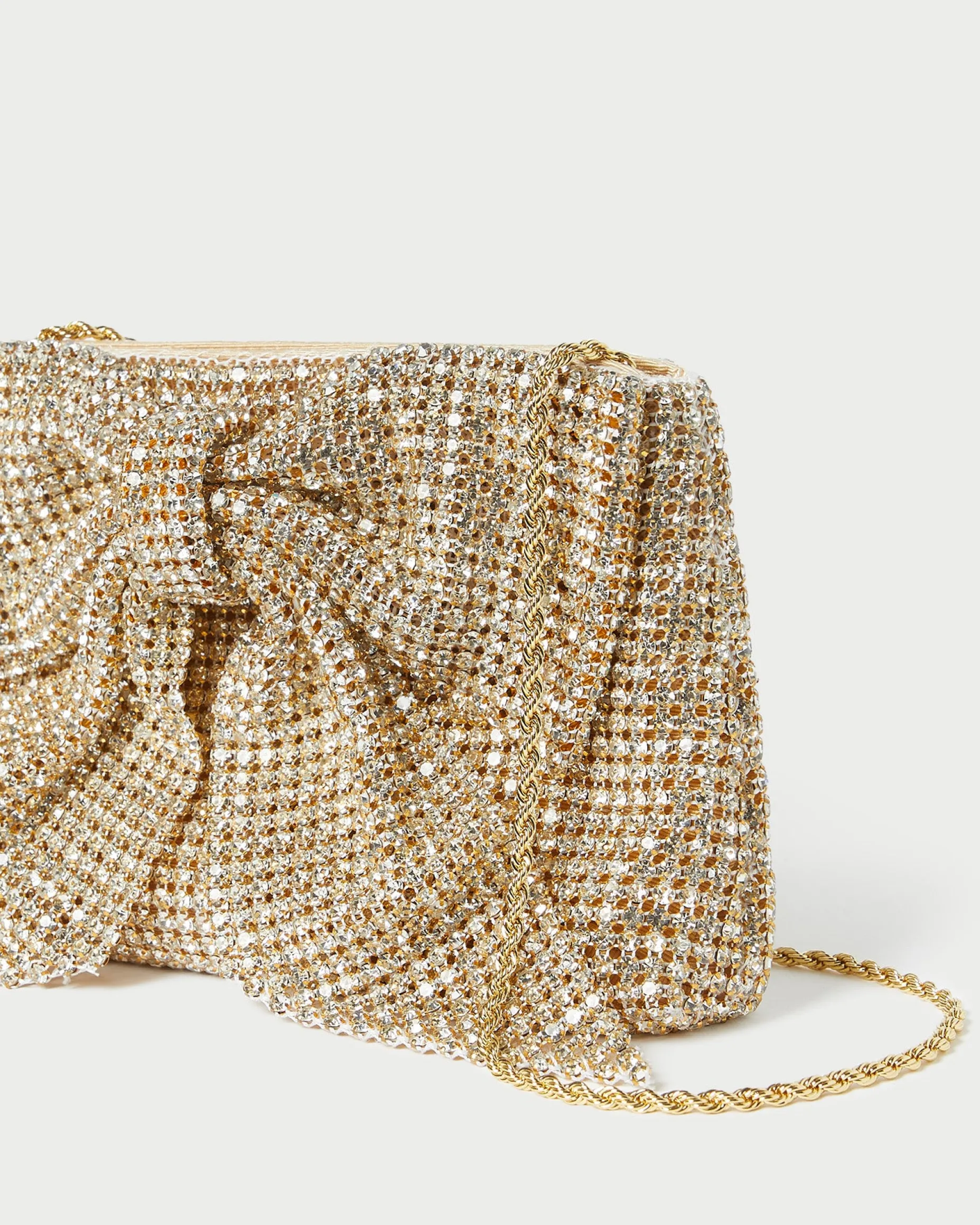 Jolene Gold Diamanté Bow Clutch