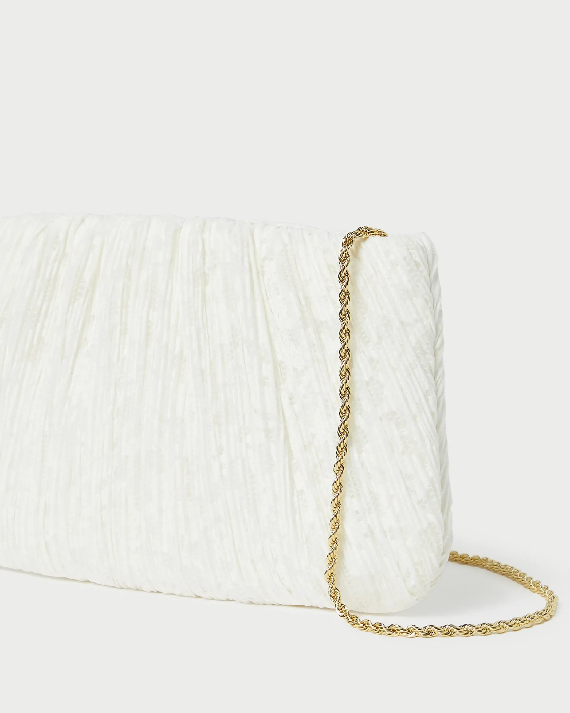 Brit White Flat Pleated Clutch