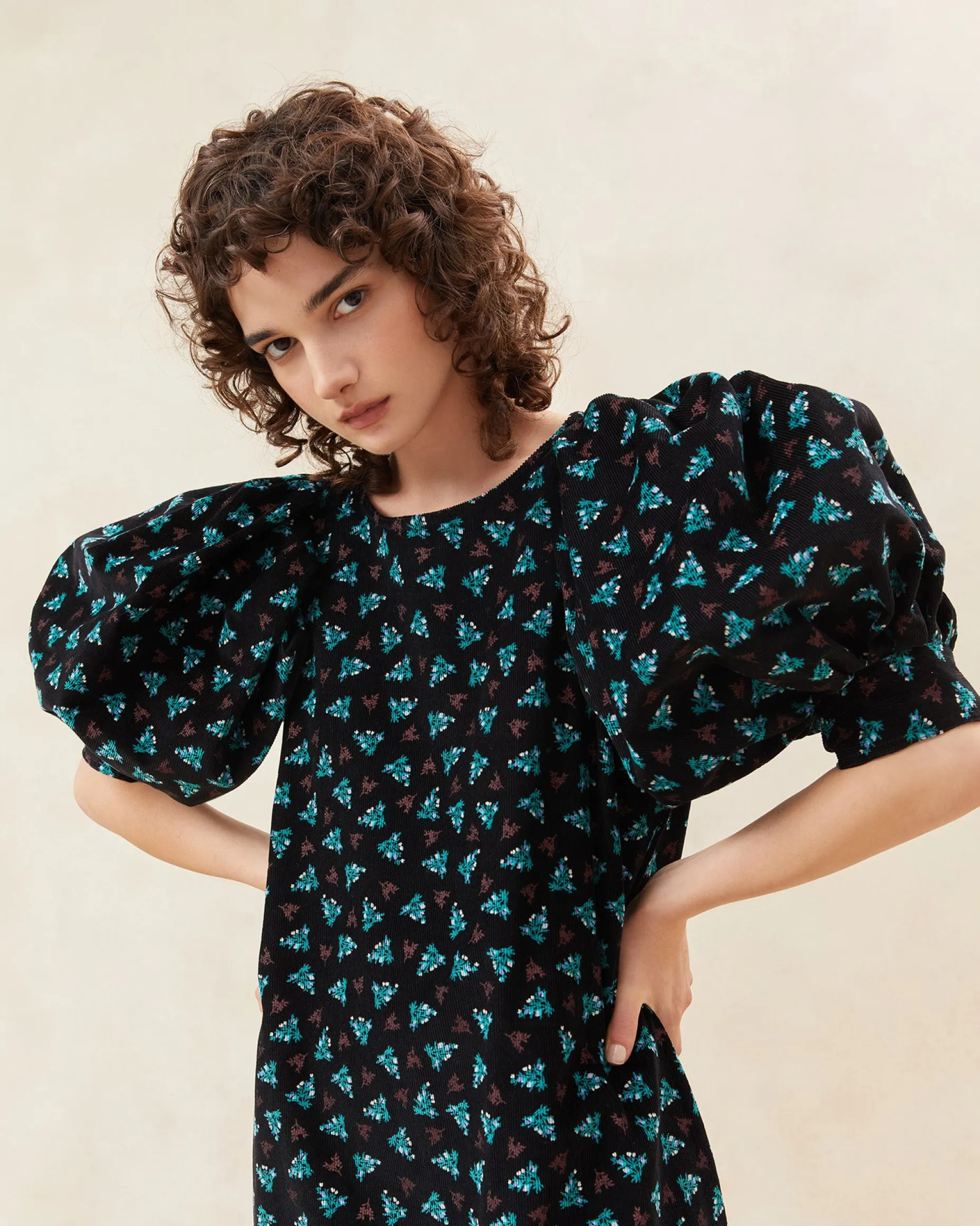 Maxwell Black Floral Corduroy Dress