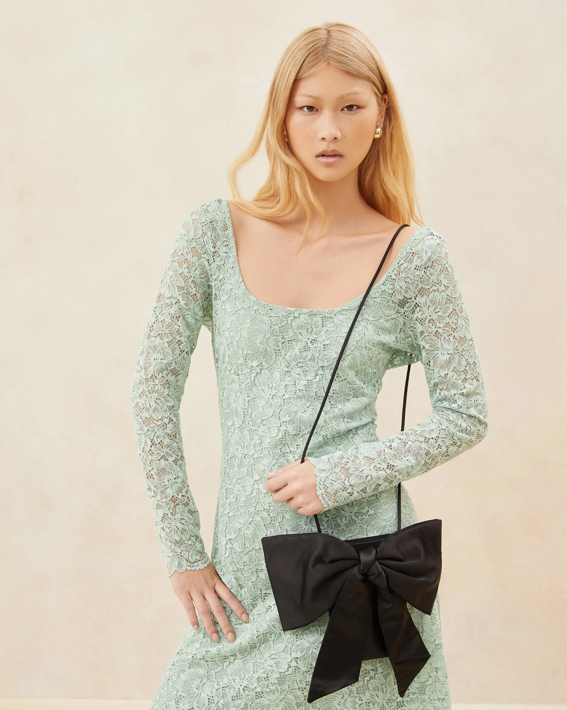 Violet Cream Satin Bow Crossbody