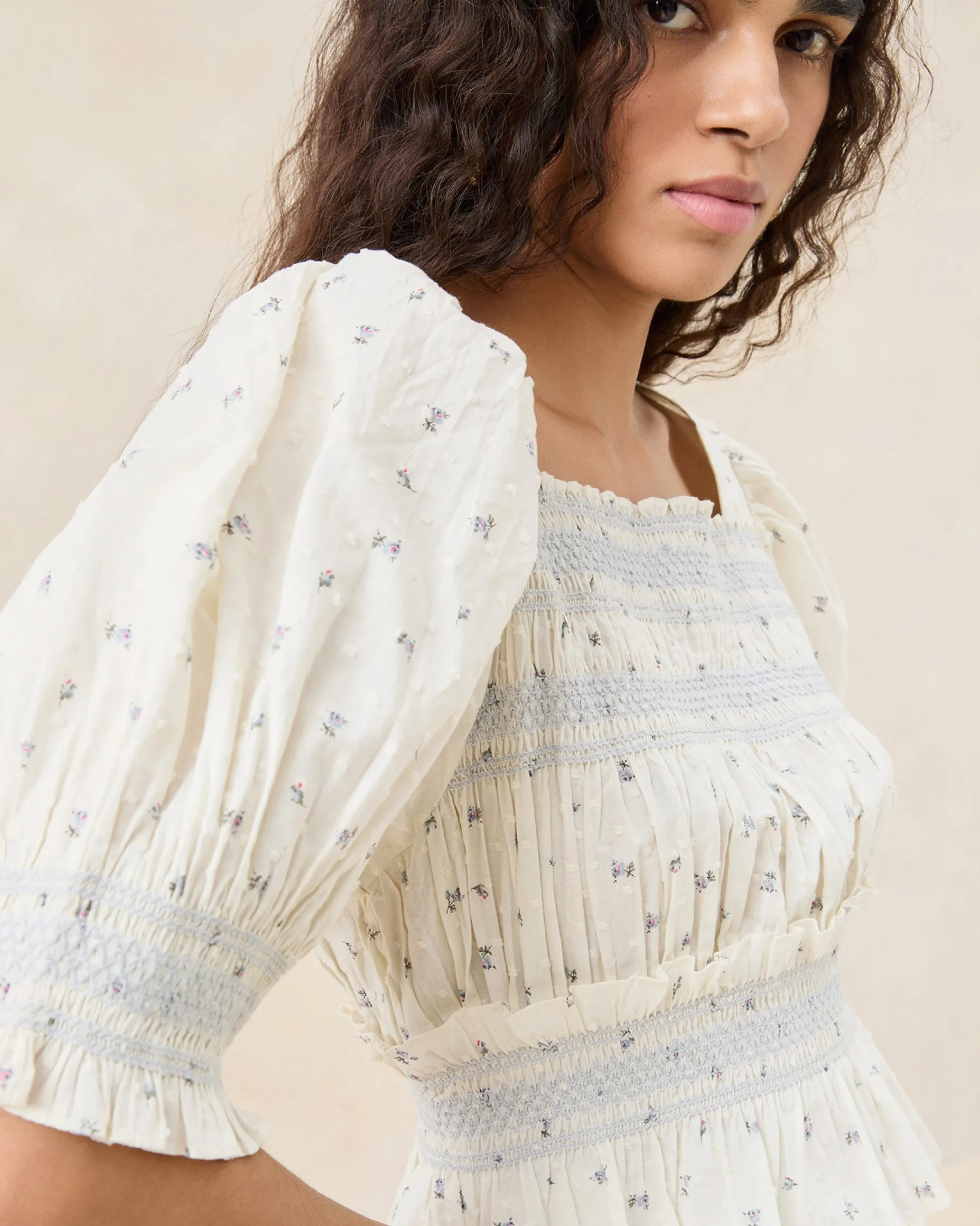 Nicola Cream Floral Cinched Blouse