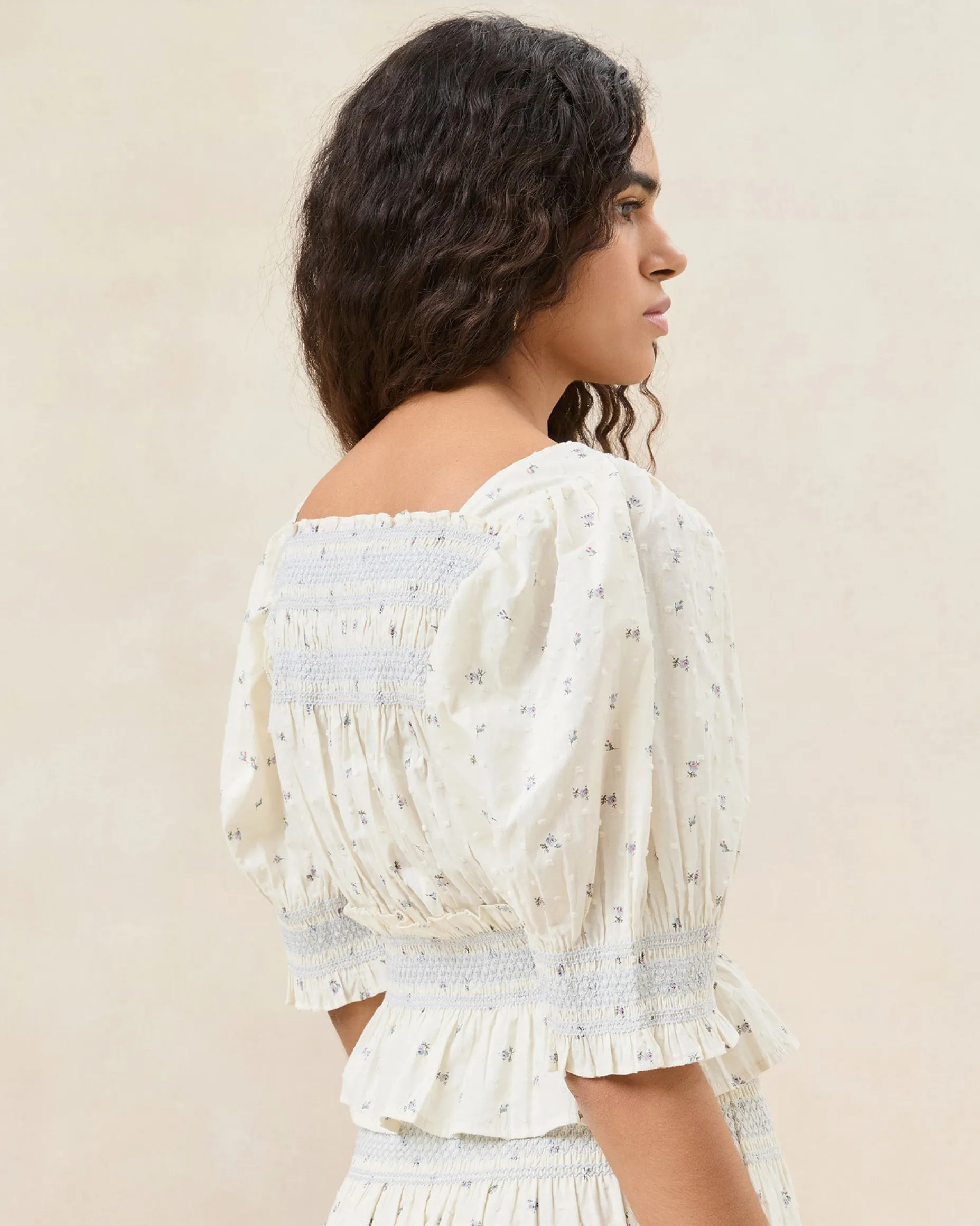 Nicola Cream Floral Cinched Blouse