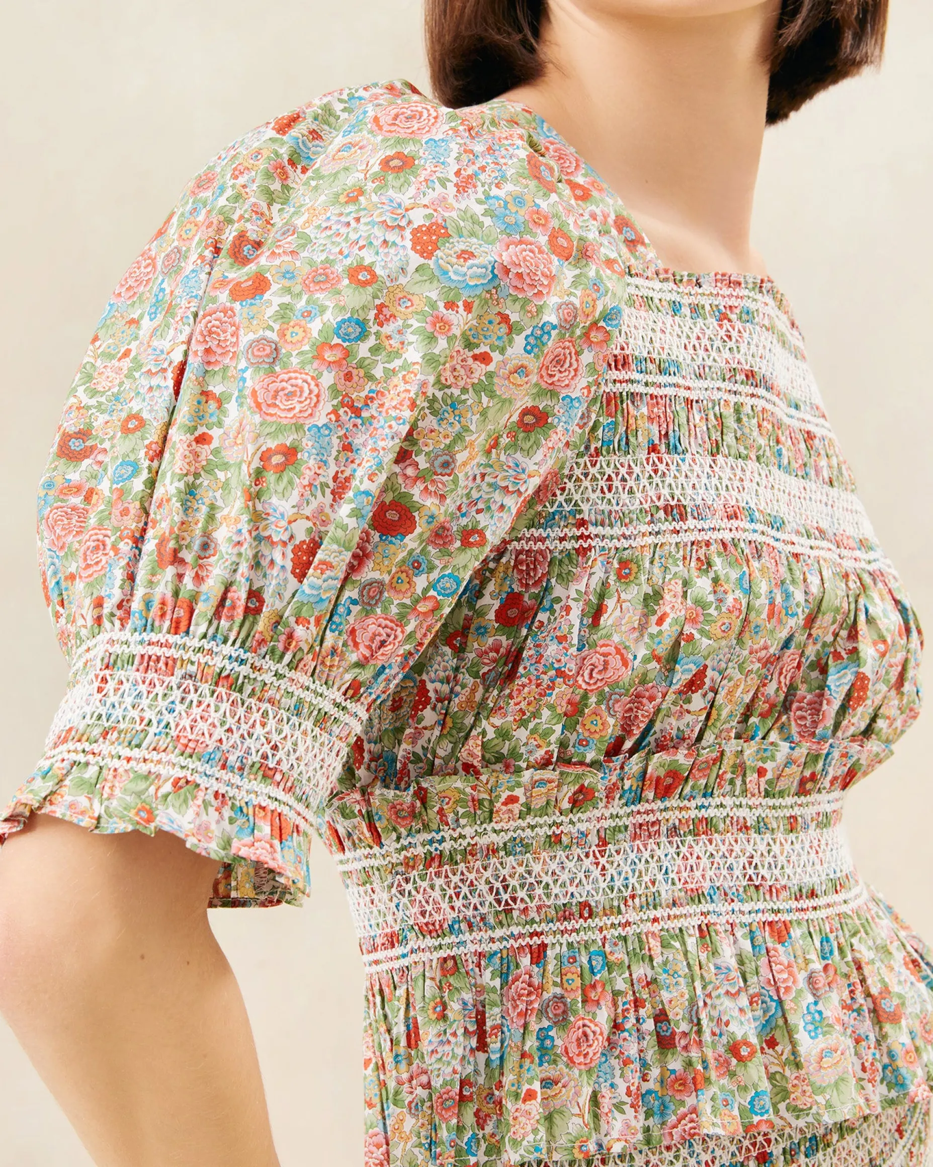 Nicola Cream Floral Cinched Blouse