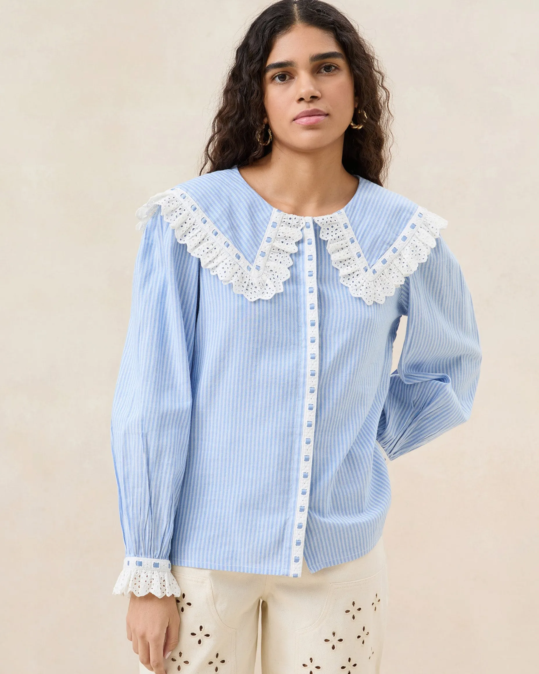 Daisy Blue Broderie Collared Blouse