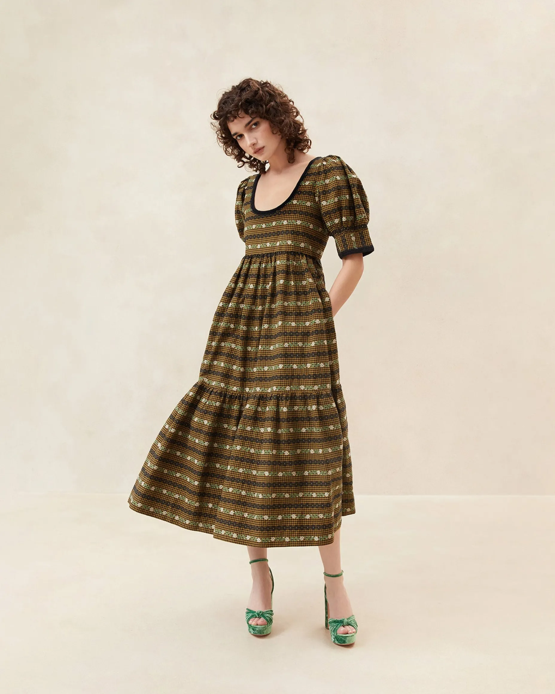 Gillian Blue Floral Puff-Sleeve Dress