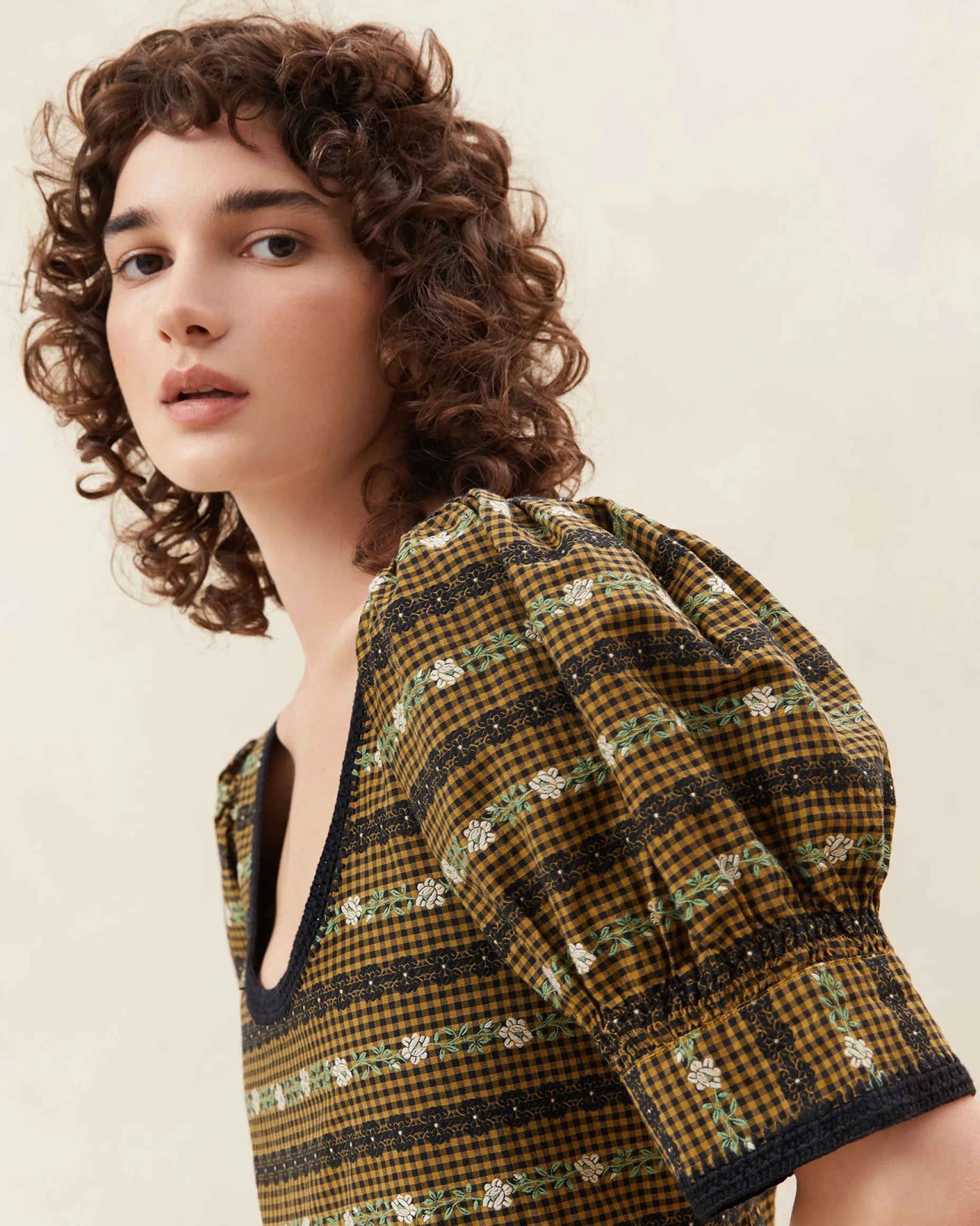 Gillian Blue Floral Puff-Sleeve Dress