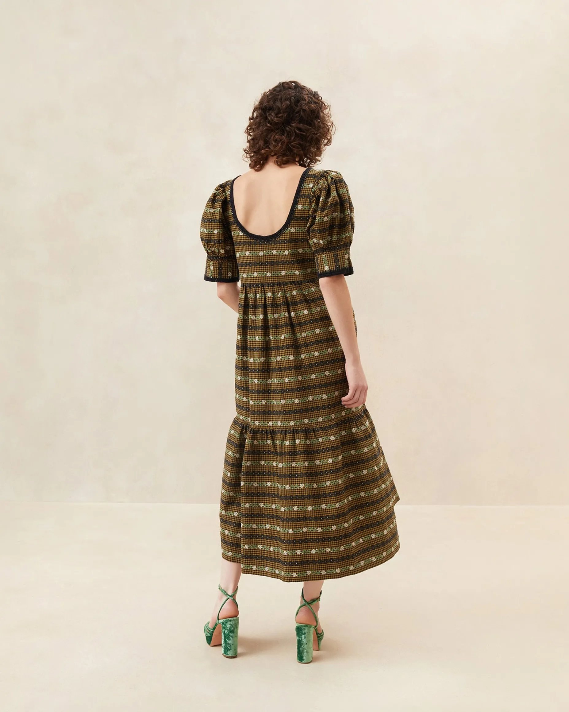 Gillian Blue Floral Puff-Sleeve Dress