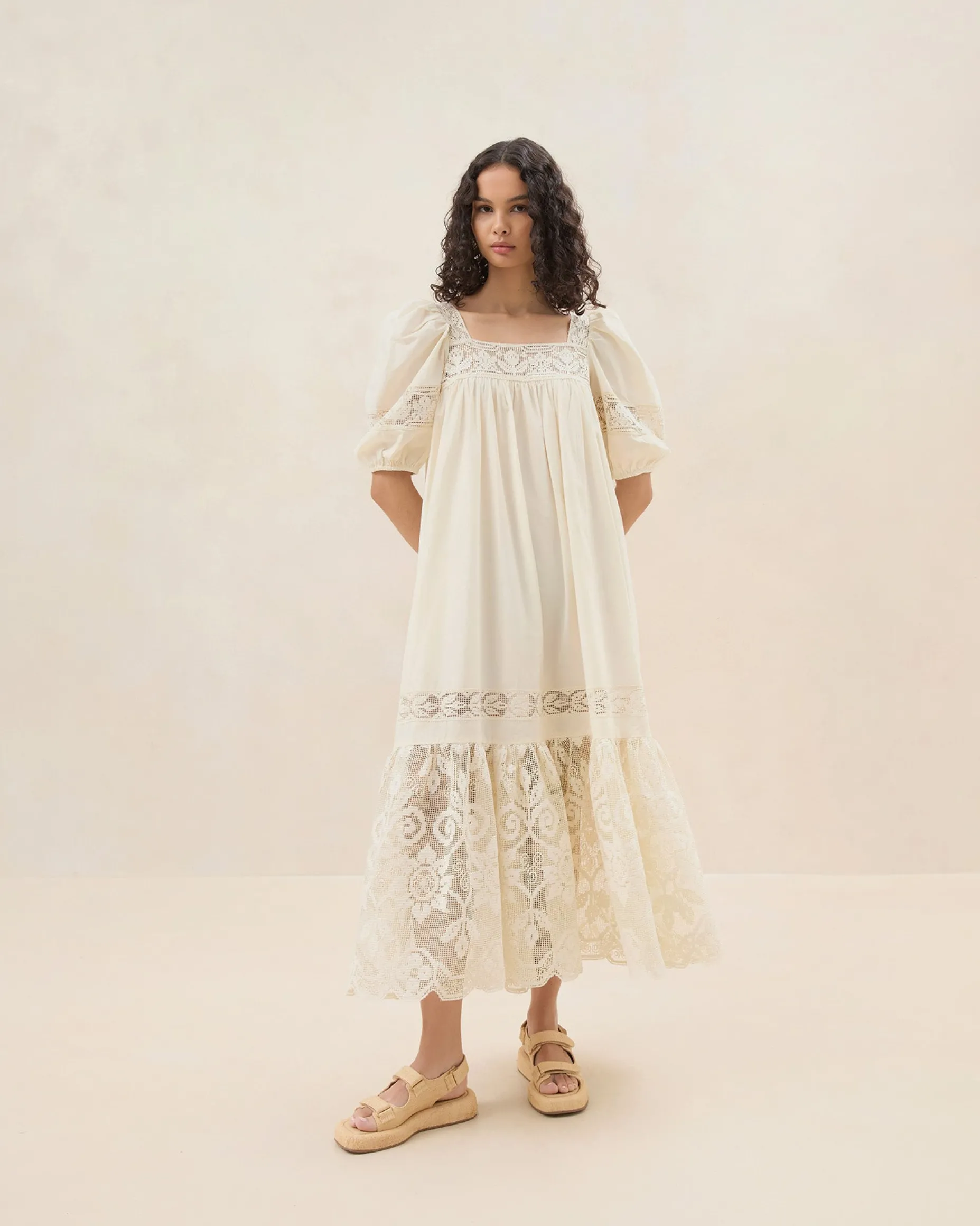 Jo Cream Puff-Sleeve Dress
