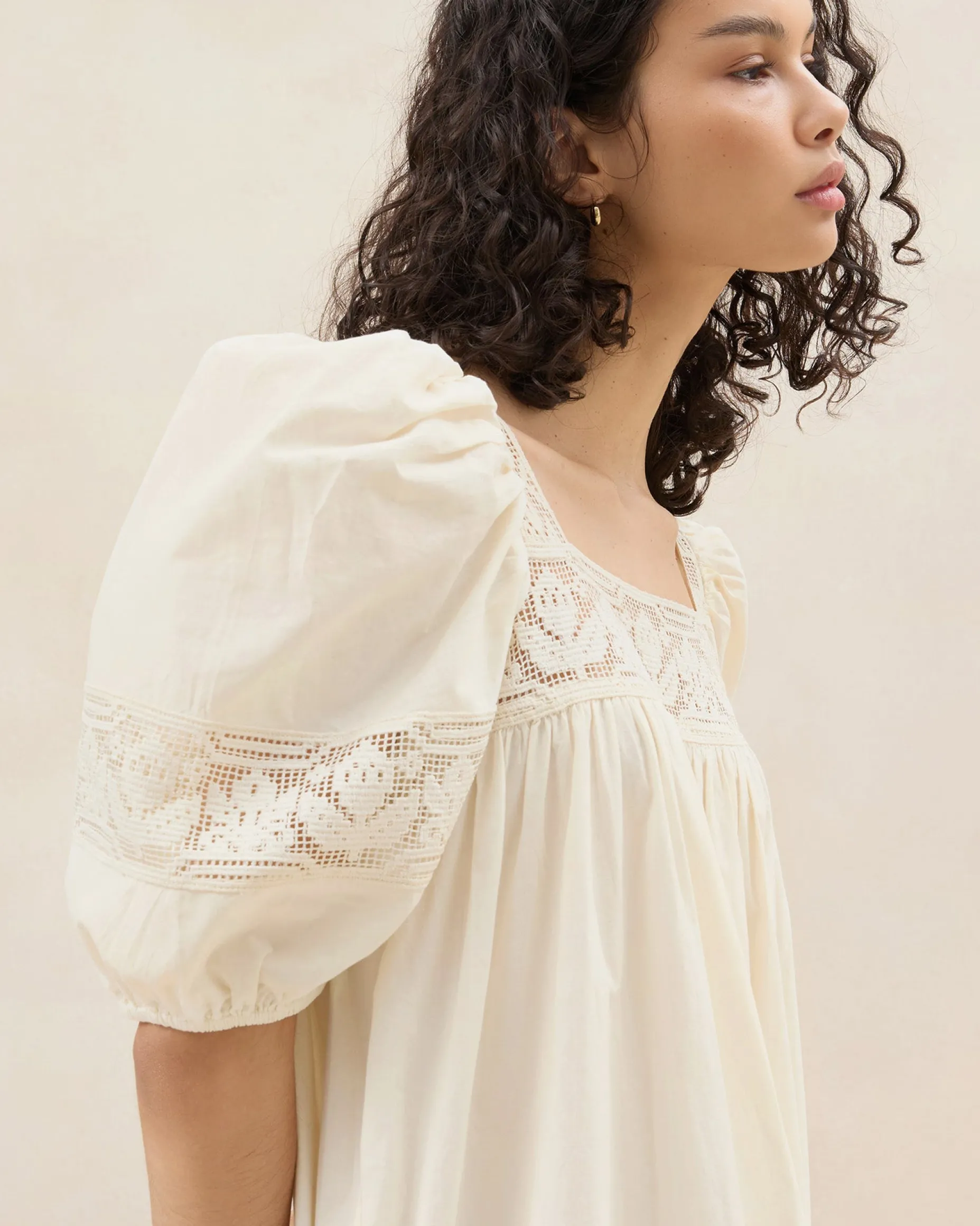 Jo Cream Puff-Sleeve Dress