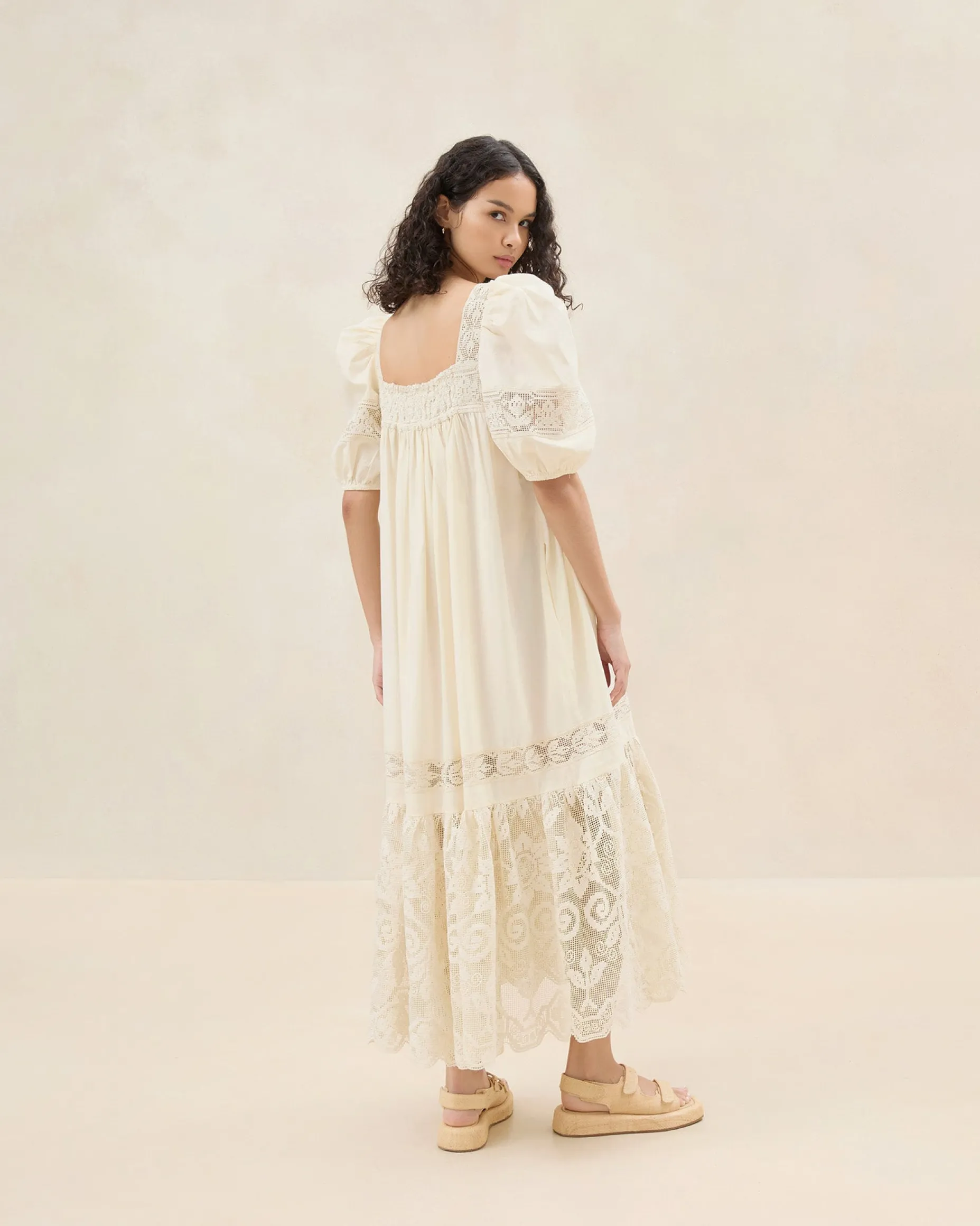 Jo Cream Puff-Sleeve Dress