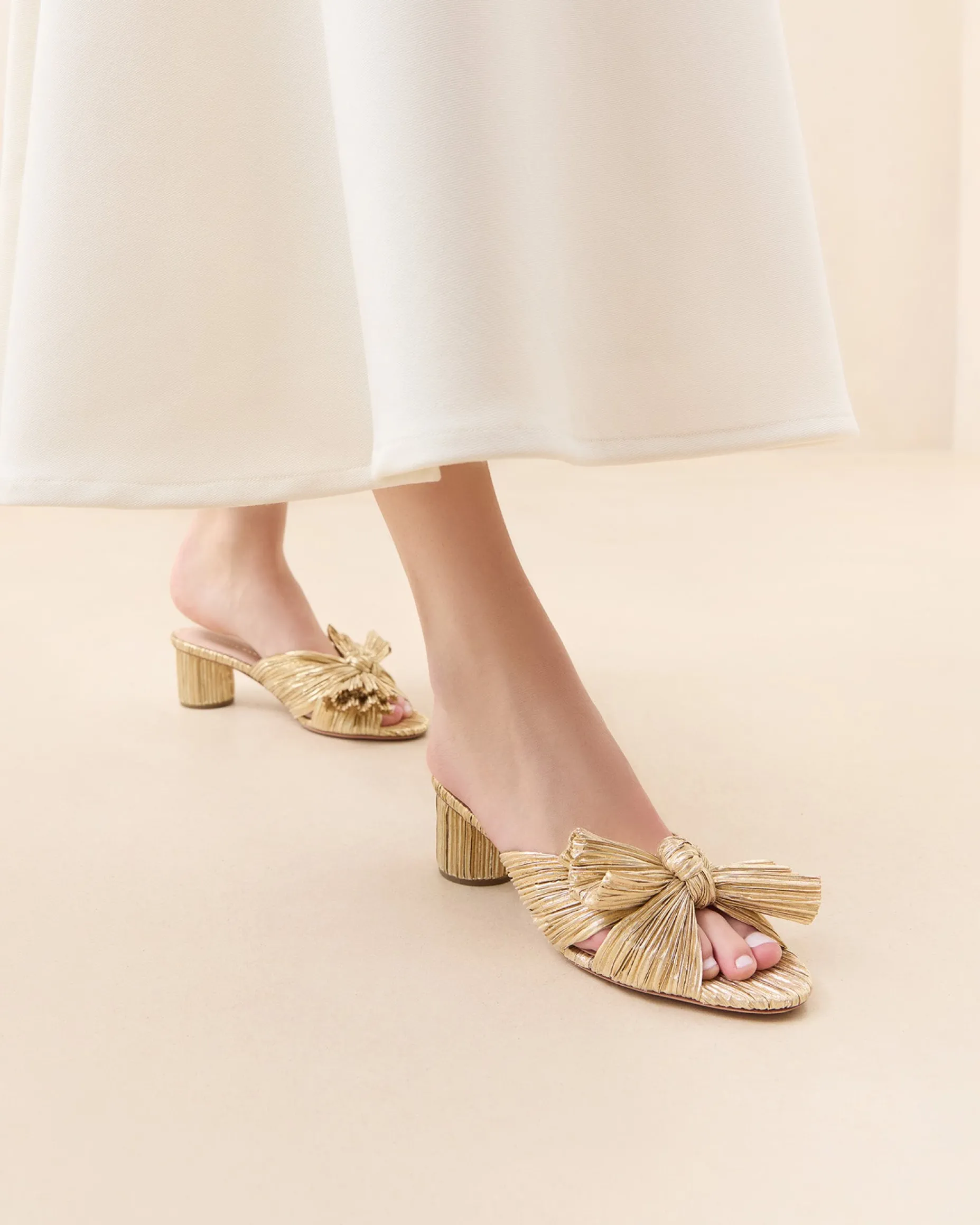 Emilia Champagne Pleated Bow Heel