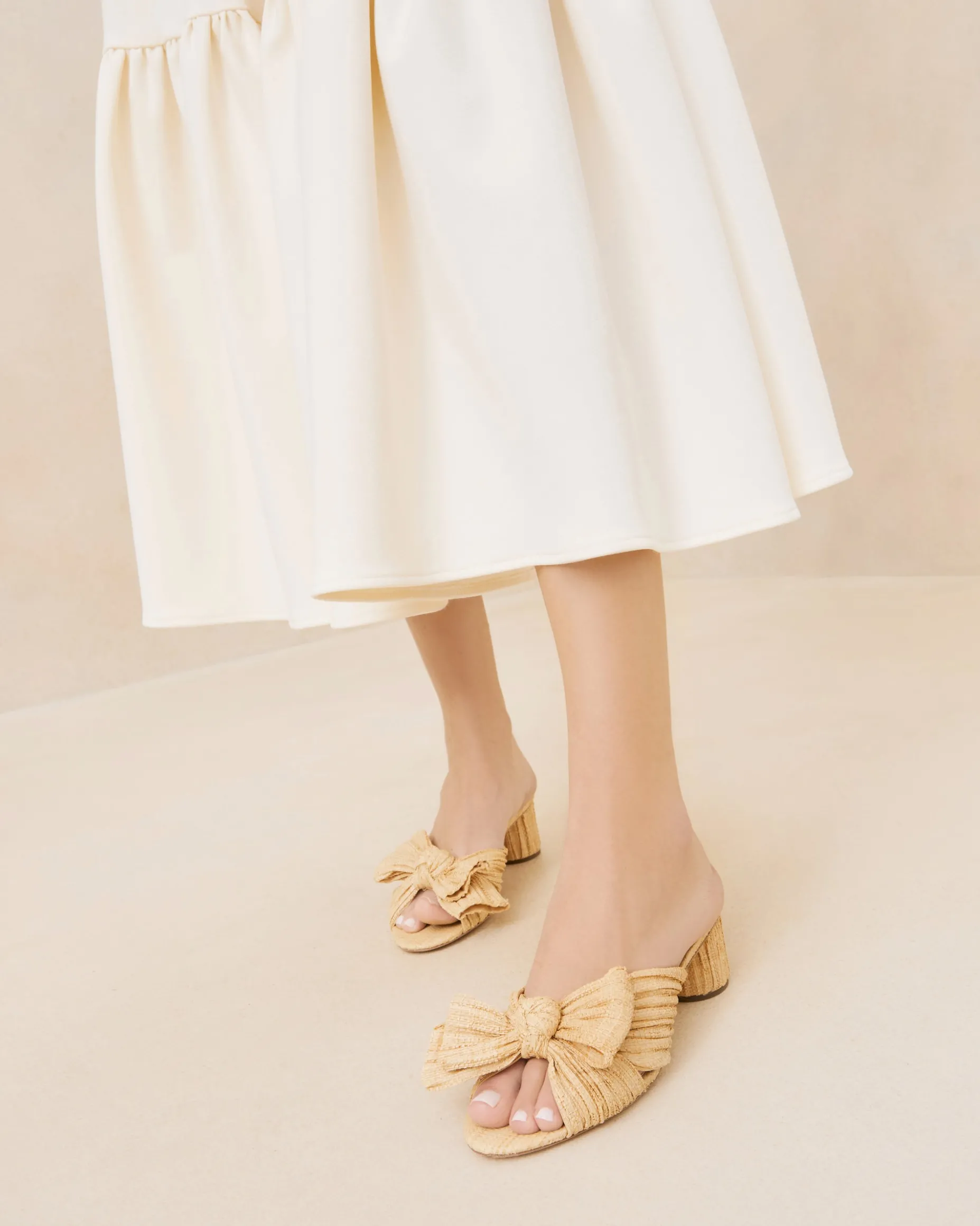 Emilia Champagne Pleated Bow Heel