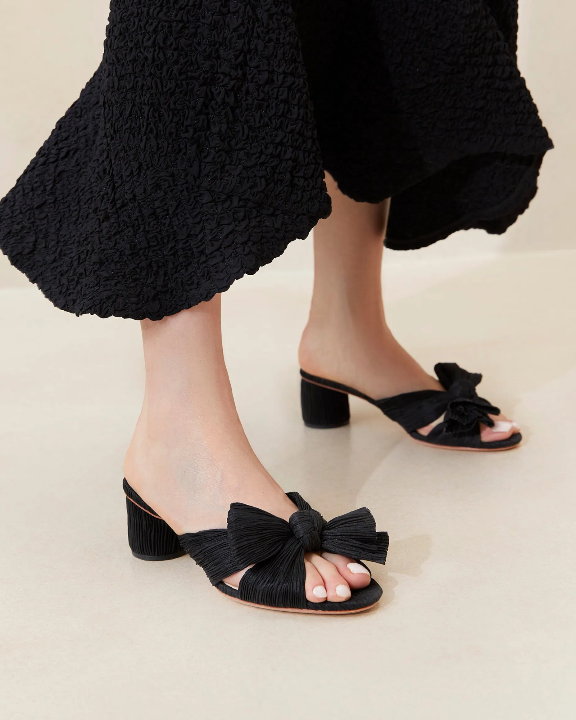 Emilia Champagne Pleated Bow Heel