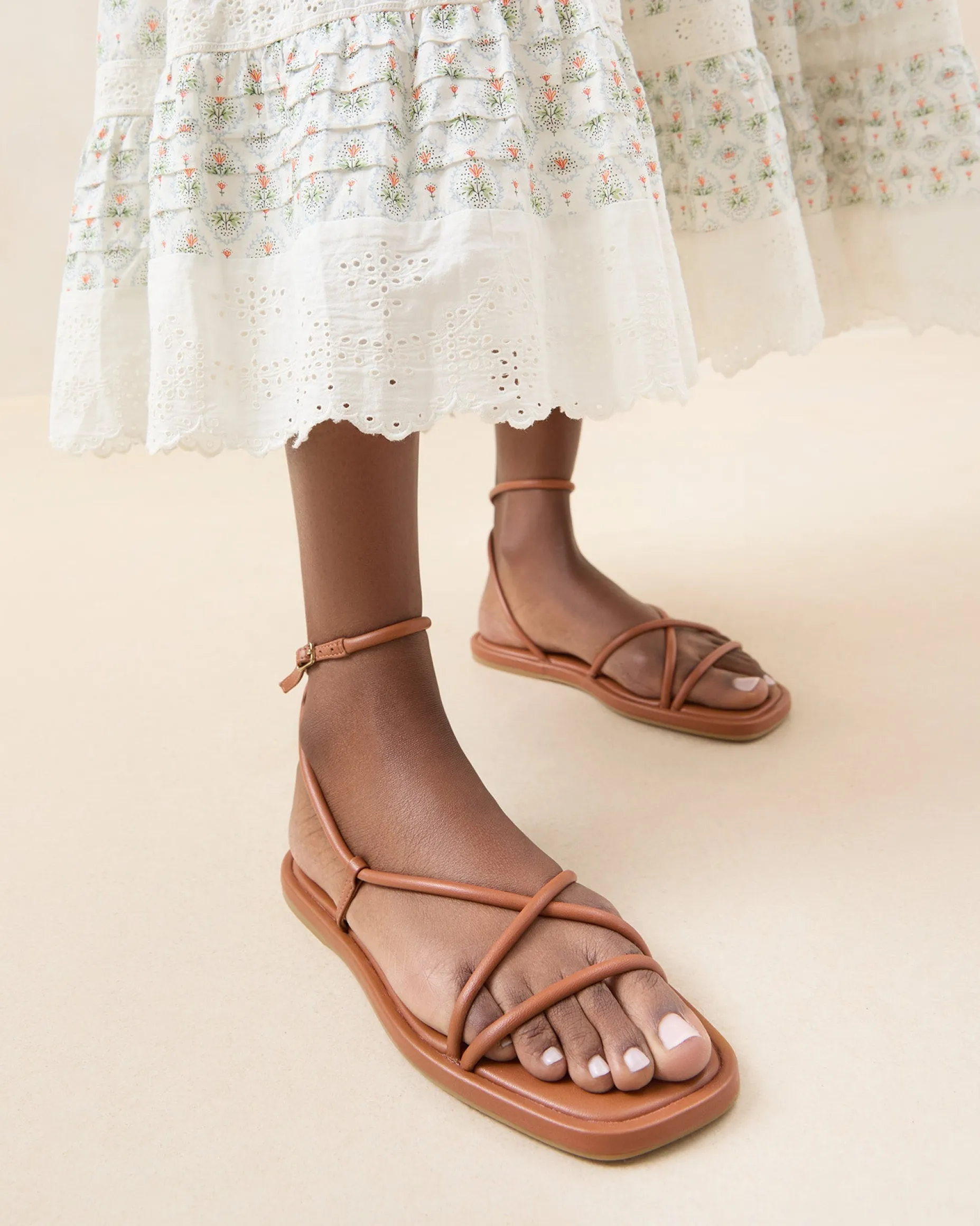 Noor Timber Leather Flat Sandal