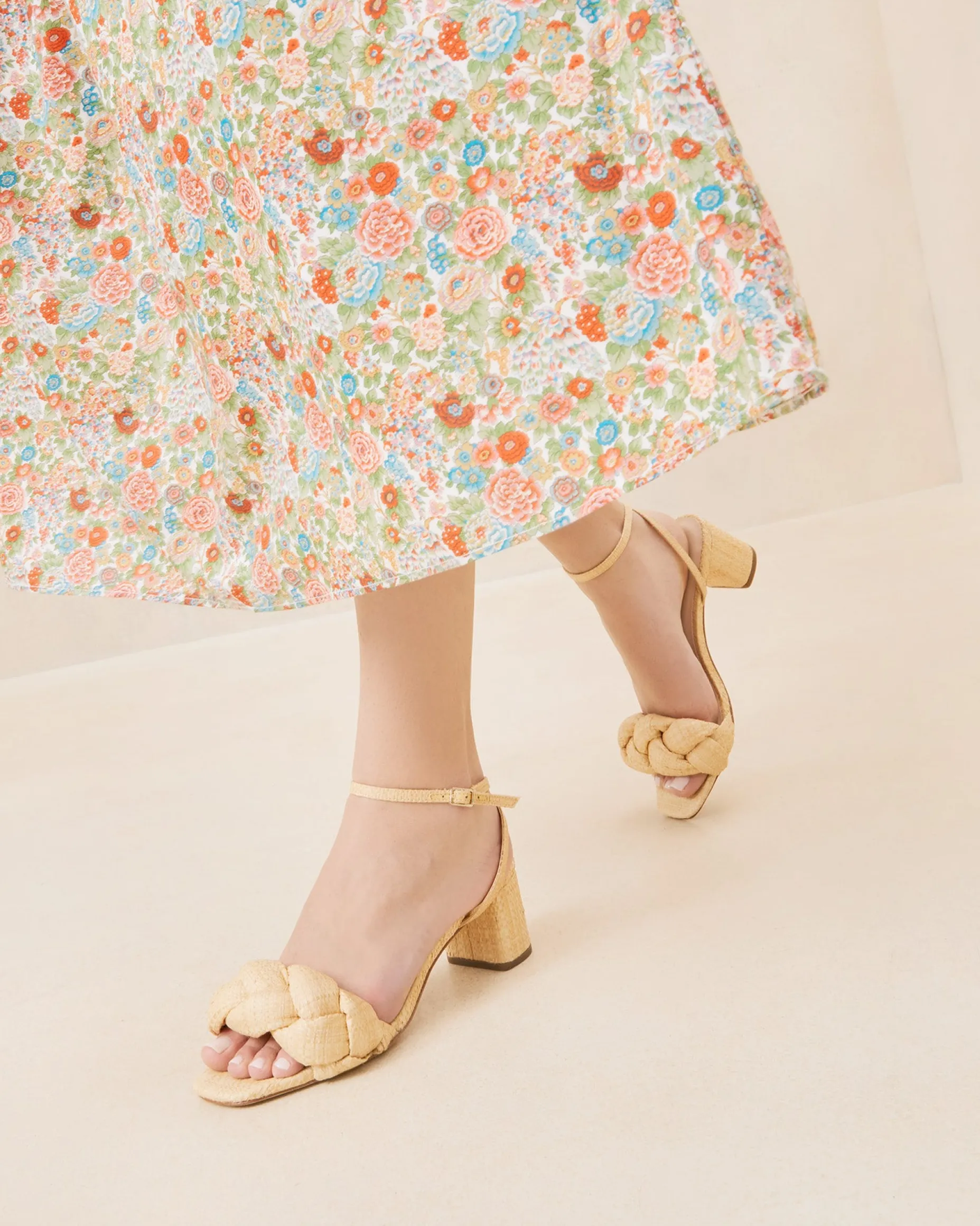 Avril Natural Raffia Heeled Sandal