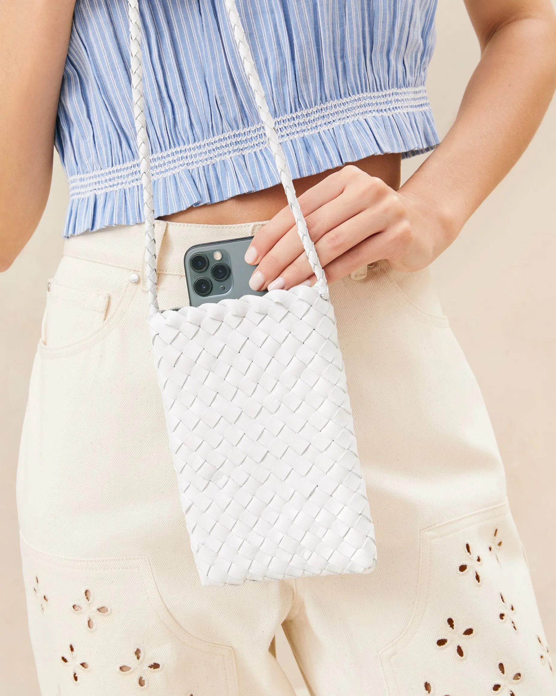 Grace White Woven Crossbody