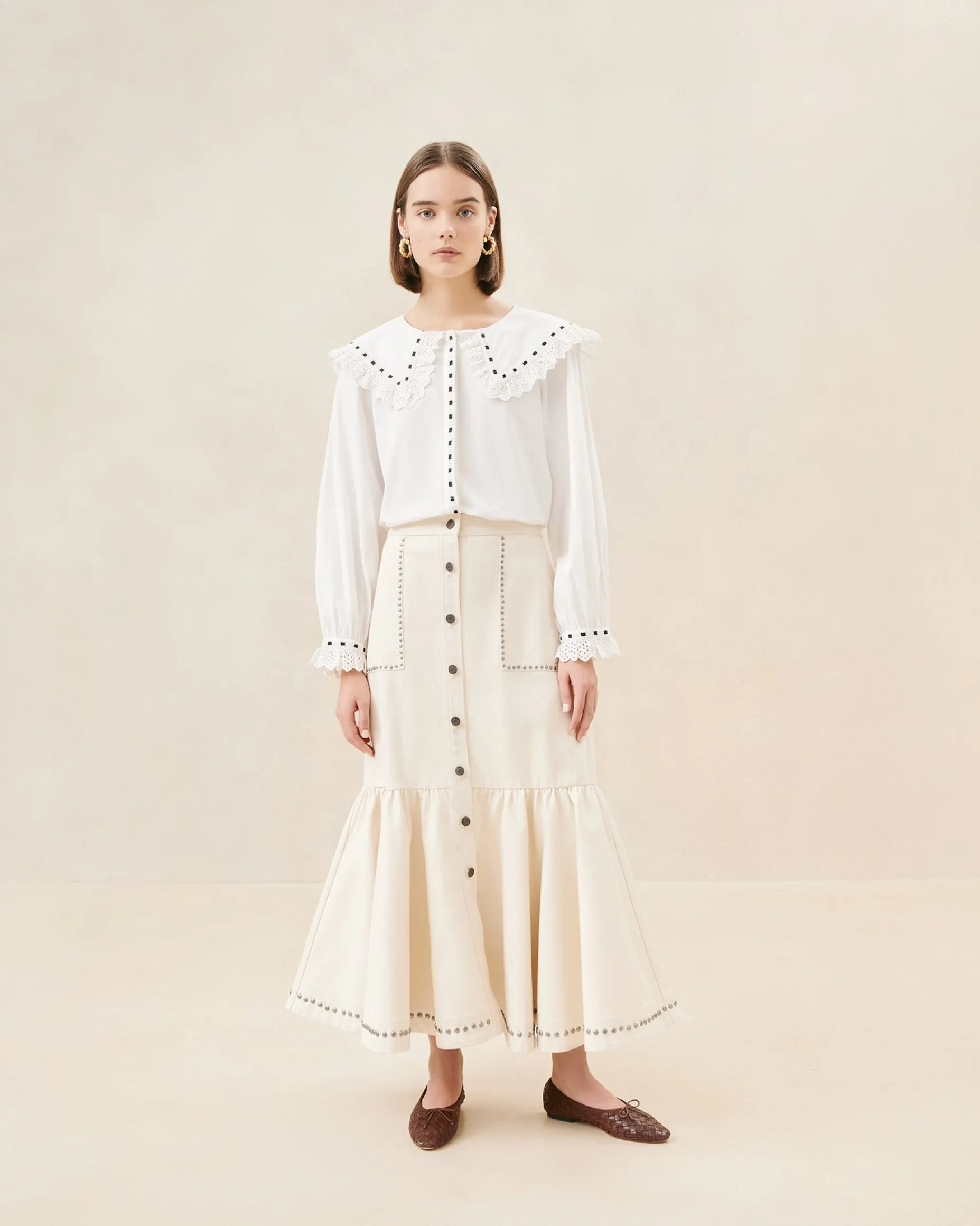 Mateo Natural Button-Front Skirt