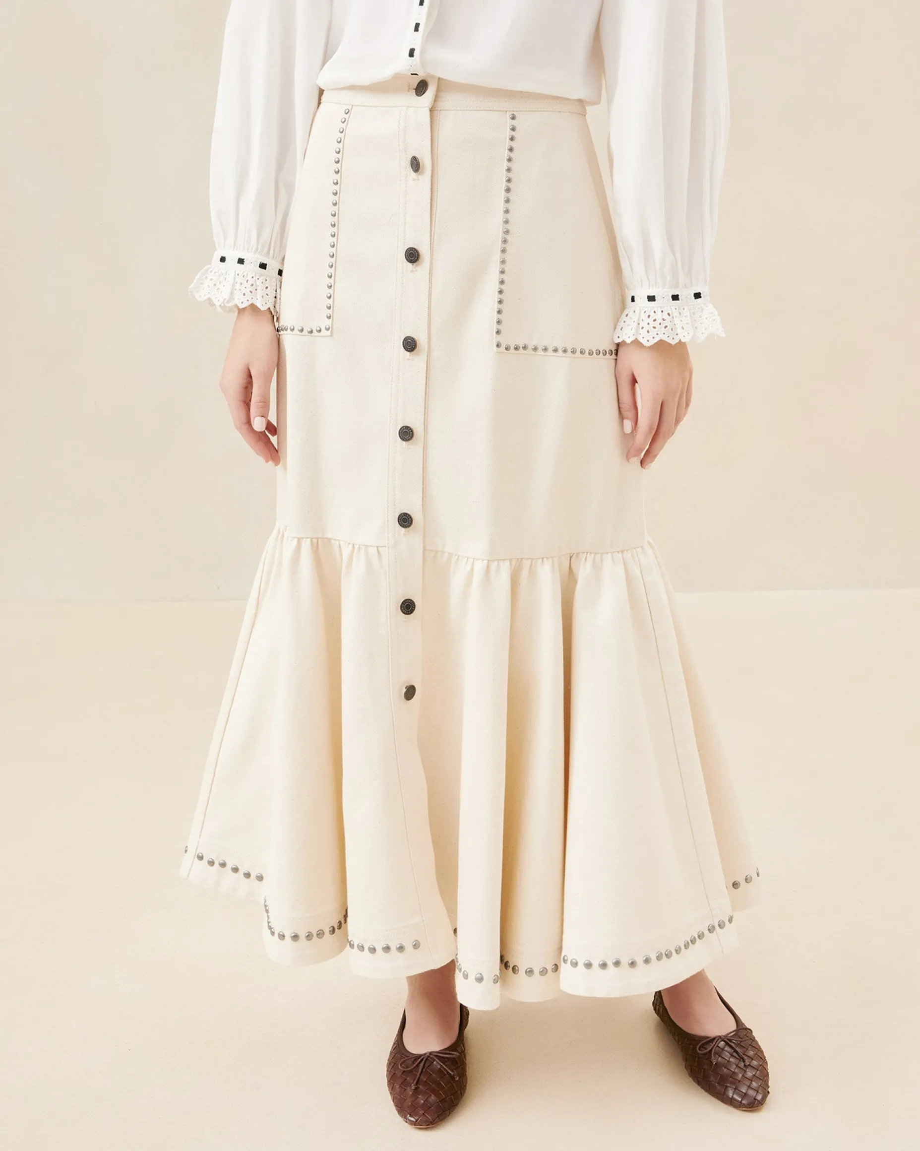 Mateo Natural Button-Front Skirt