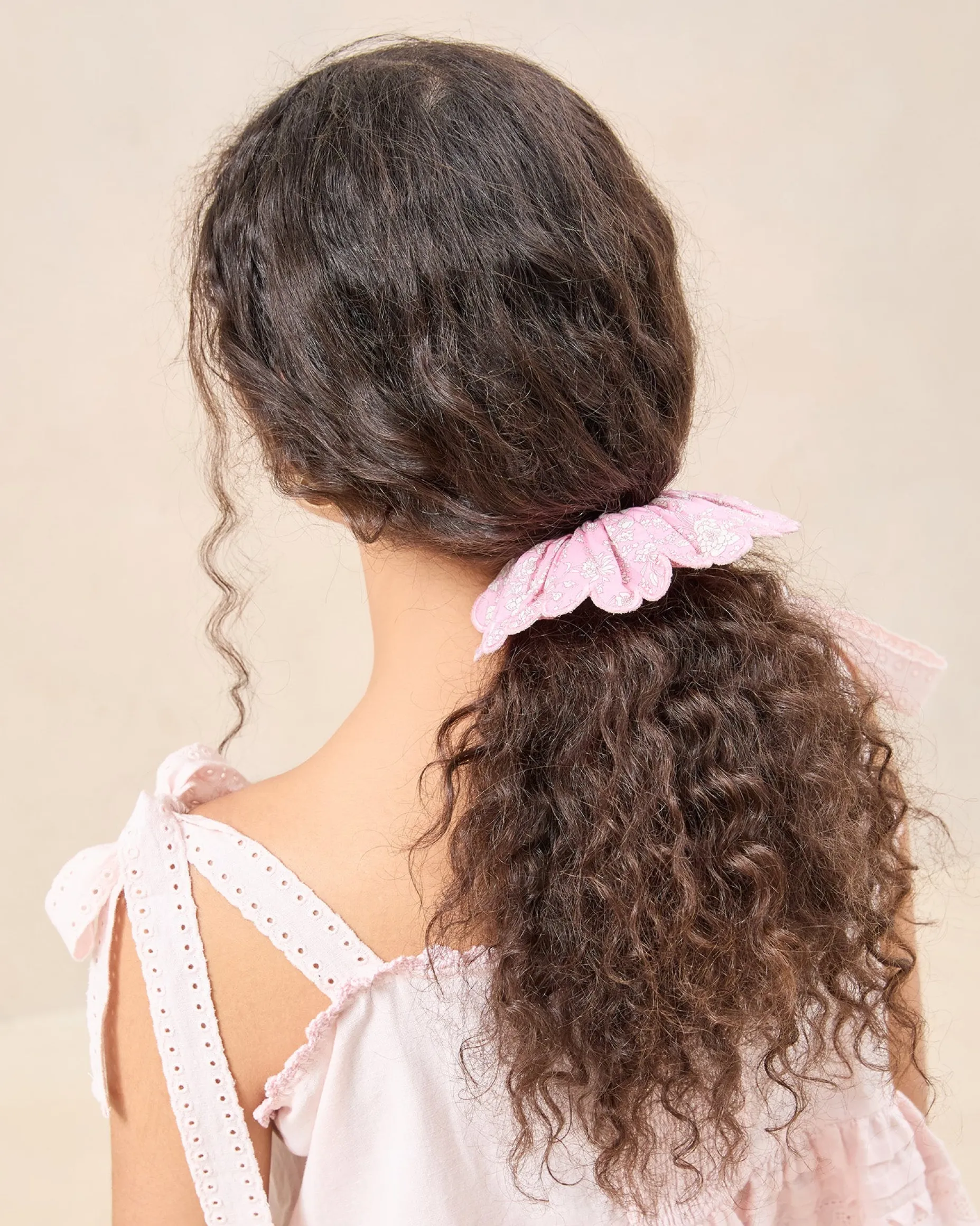 Frankie Pink Floral Scallop Scrunchie