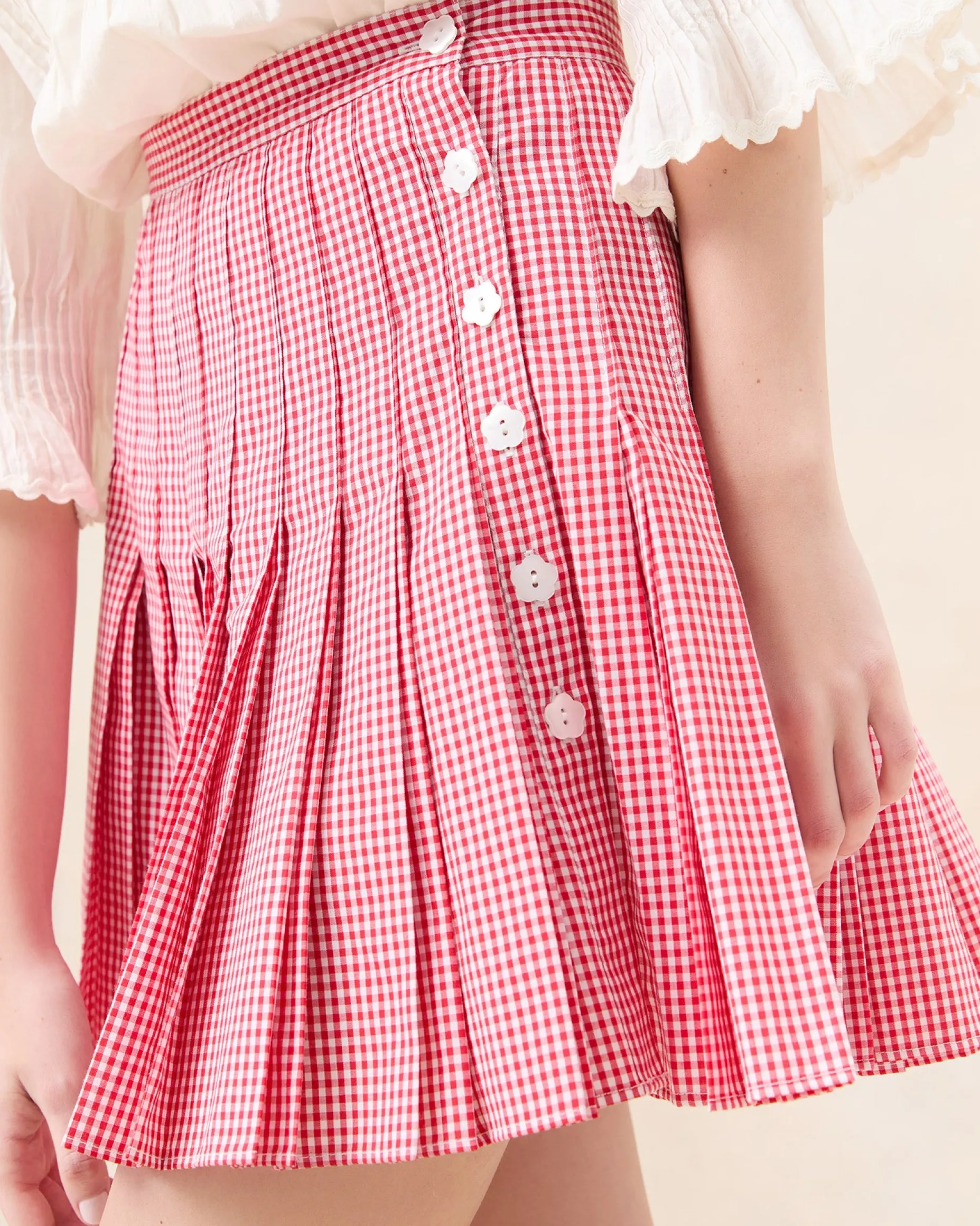 Caroline Red Gingham Pleated Skirt
