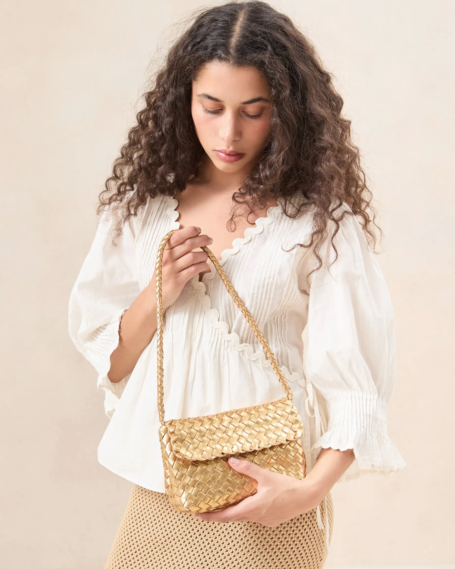 Billie Gold Leather Shoulder Bag