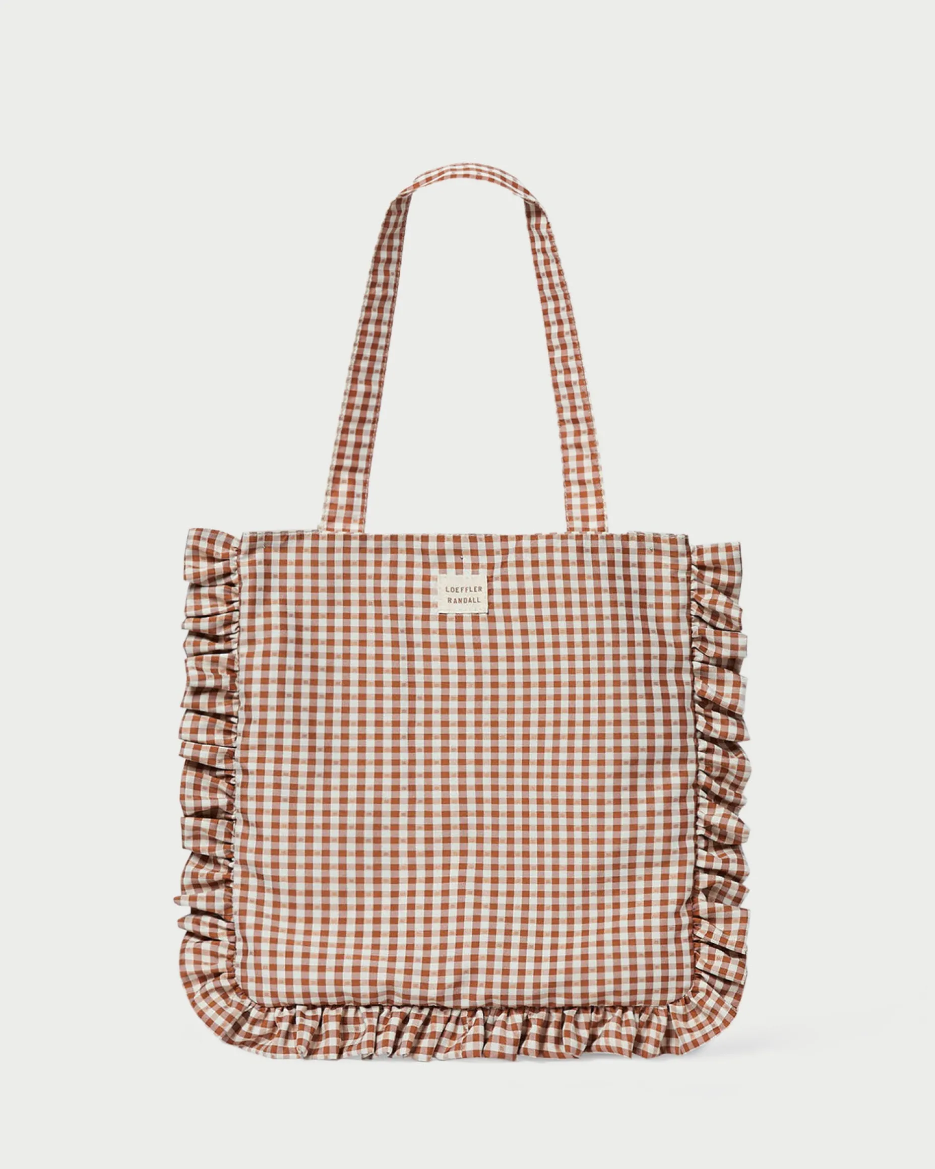 Justine Brown Gingham Ruffle Tote