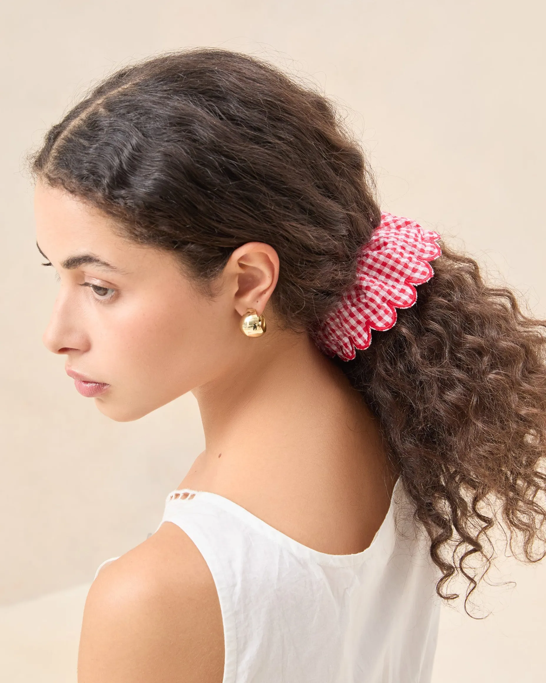 Frankie Red Gingham Scallop Scrunchie