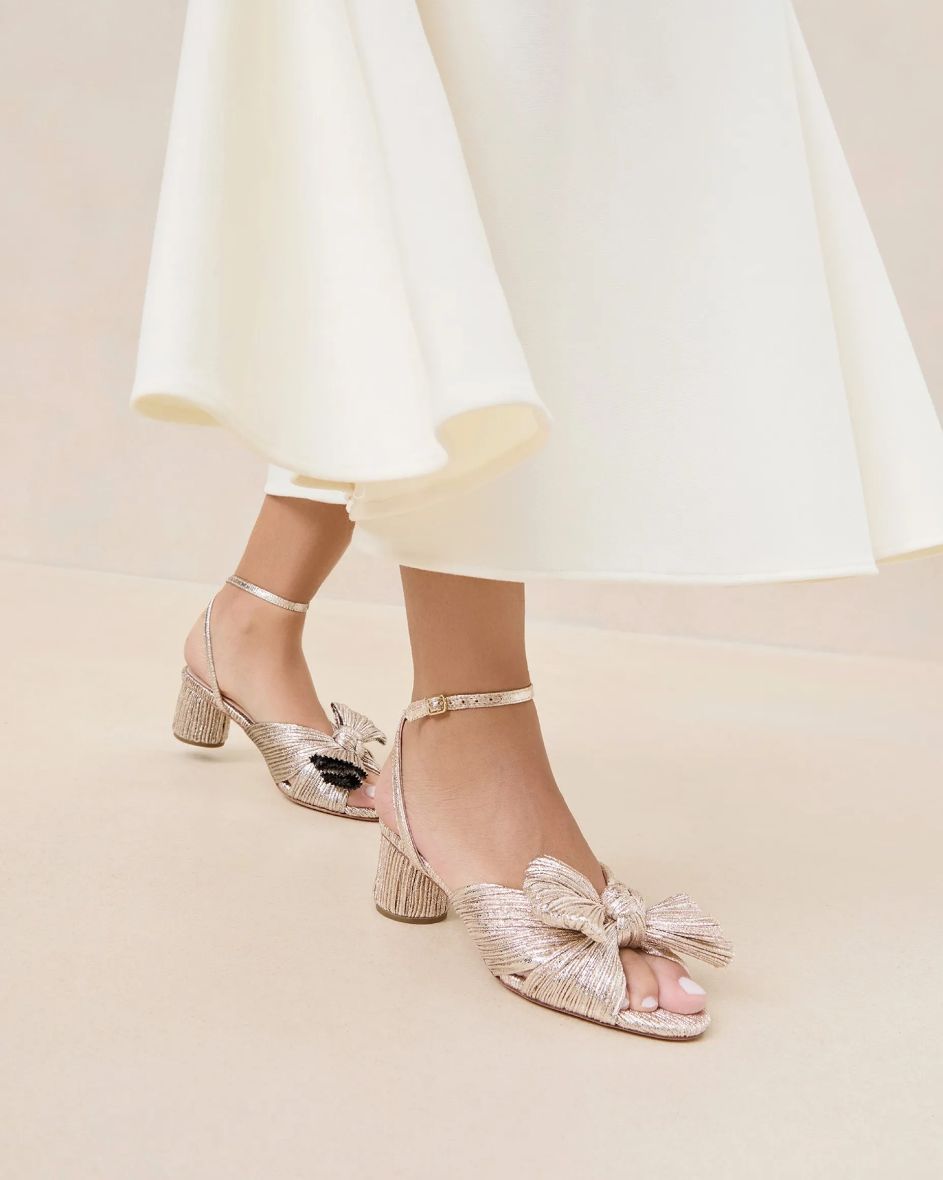 Dahlia Champagne Pleated Bow Heel