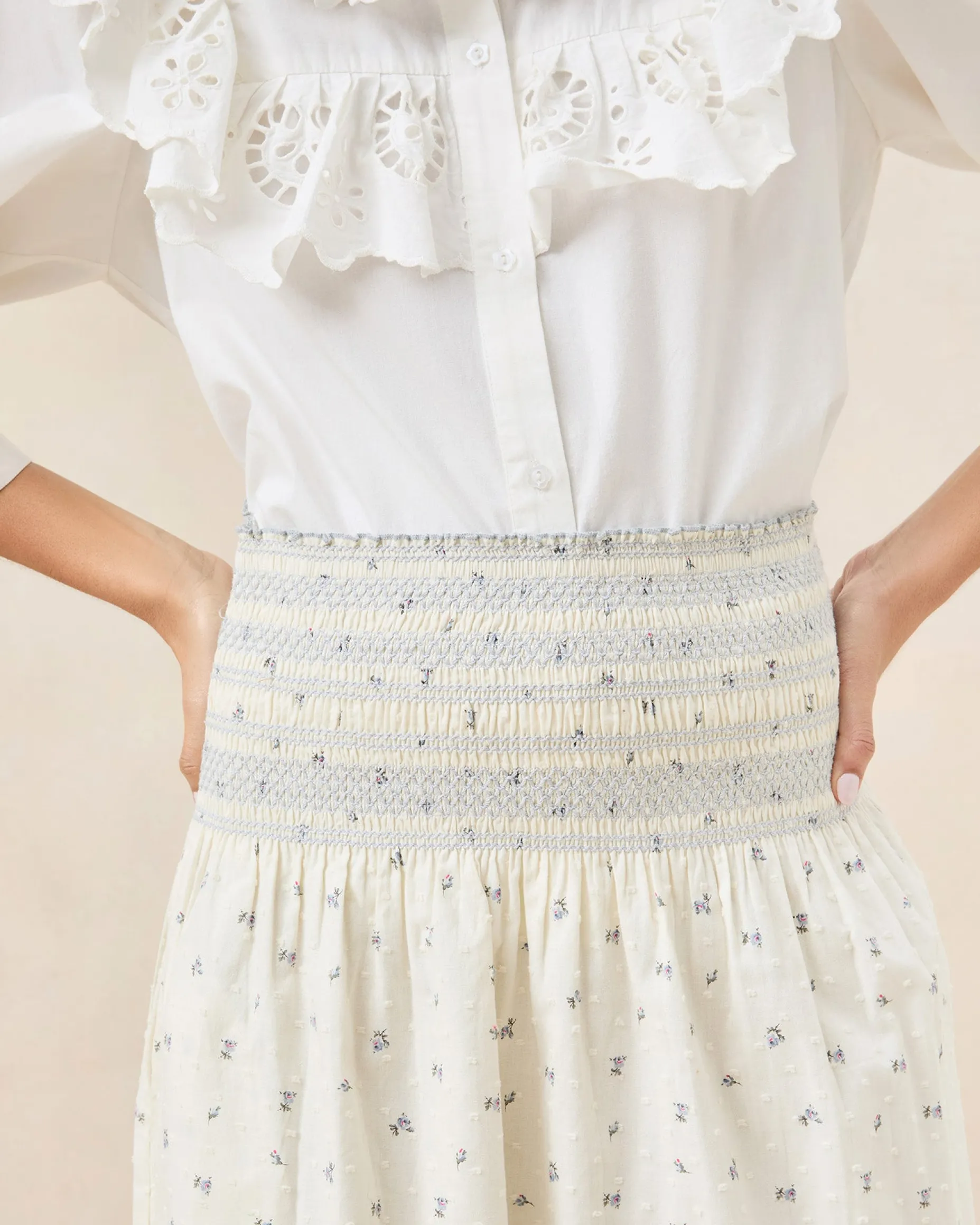 Theodora Cream Floral Cinched Skirt