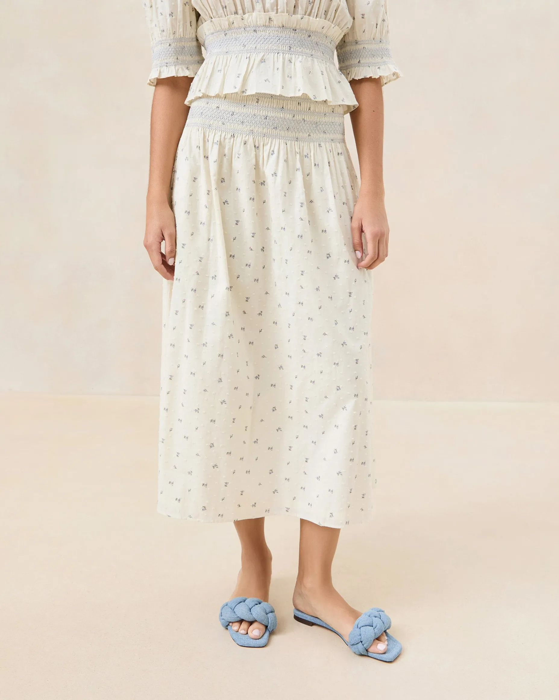 Theodora Cream Floral Cinched Skirt