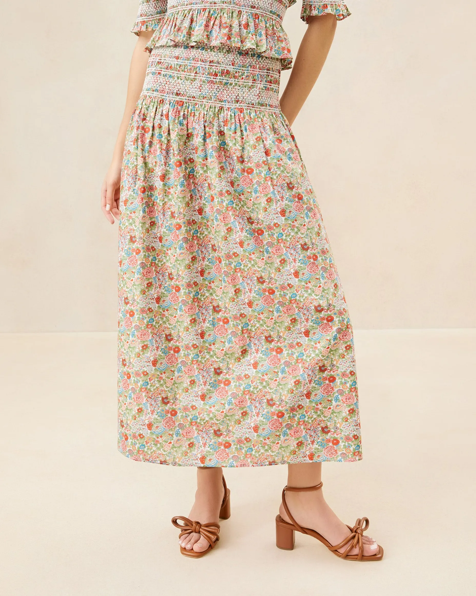 Theodora Cream Floral Cinched Skirt