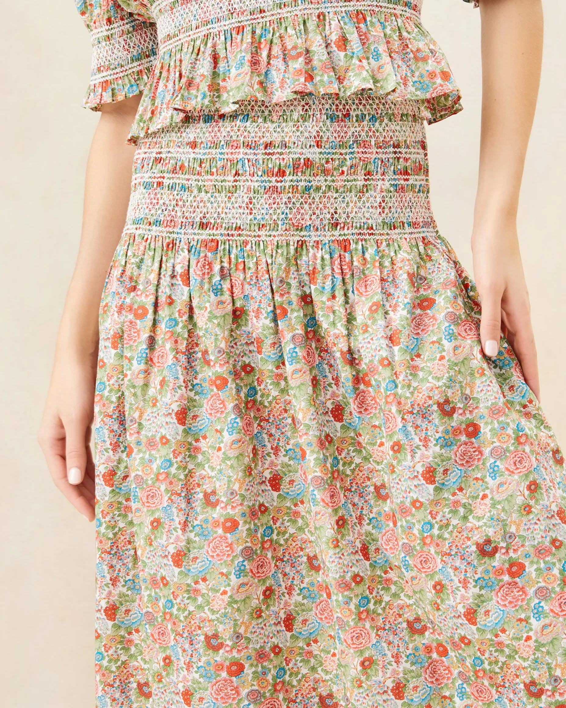 Theodora Cream Floral Cinched Skirt
