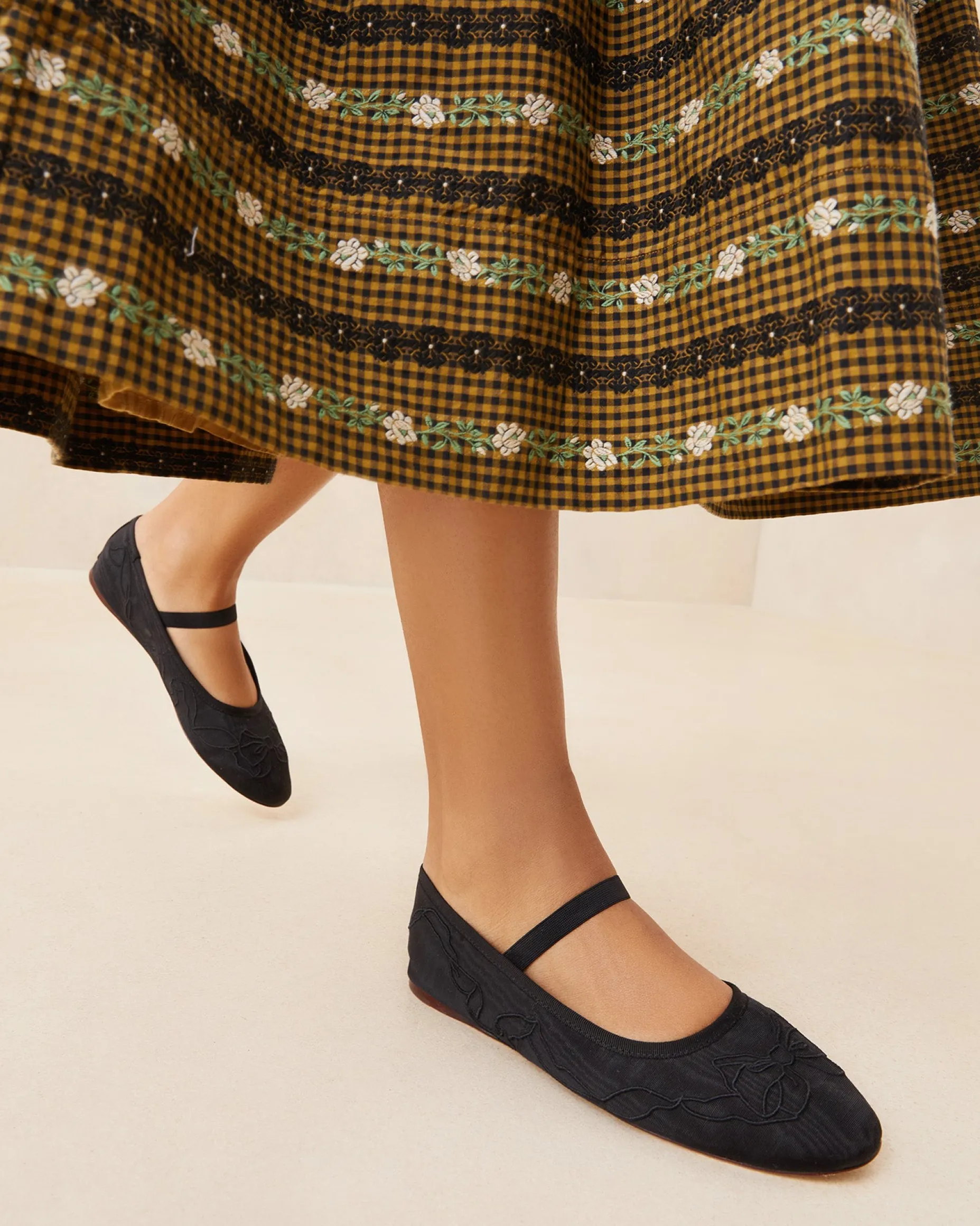 Leonie Black Embroidered Bow Flat