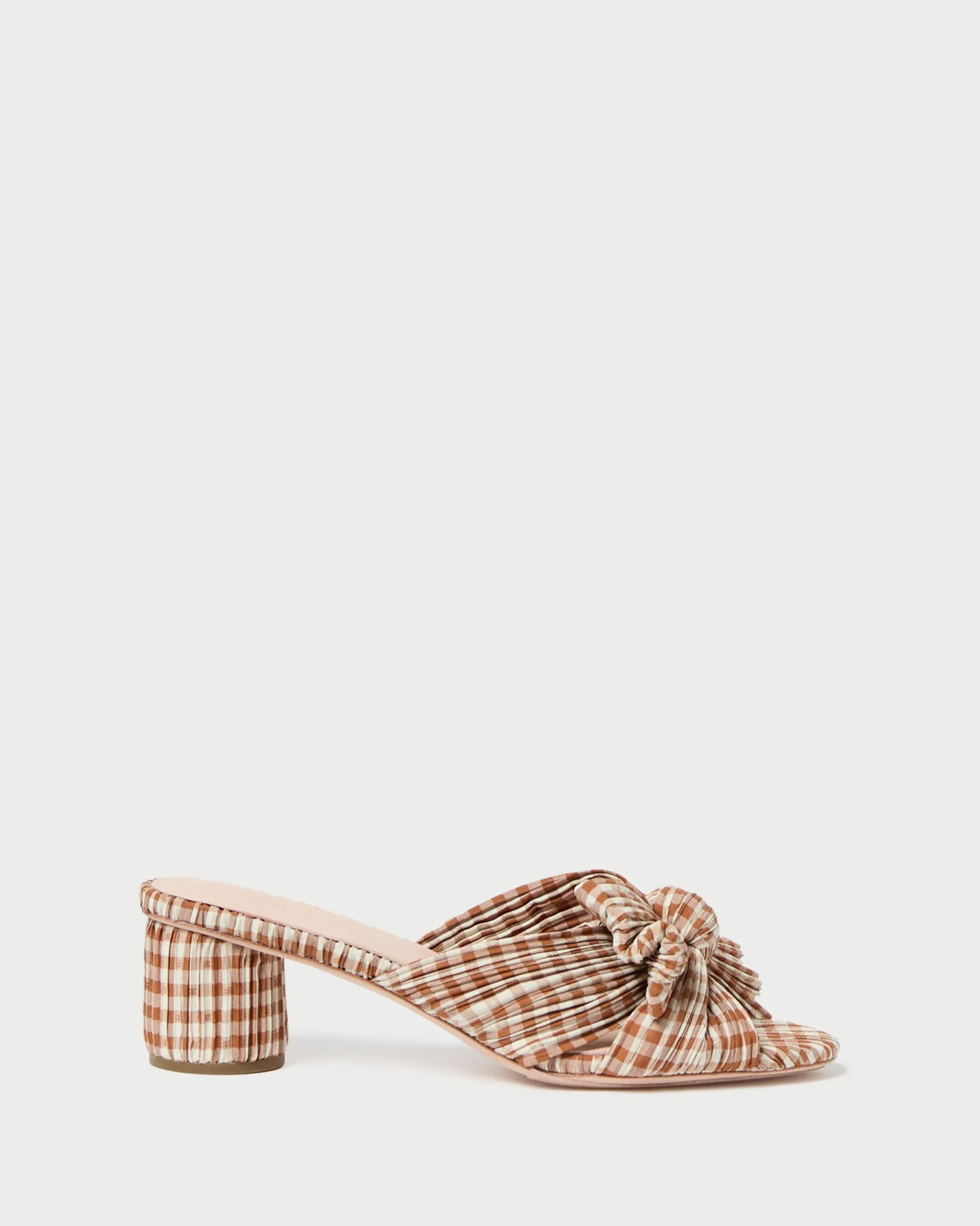 Emilia Brown Gingham Bow Heel