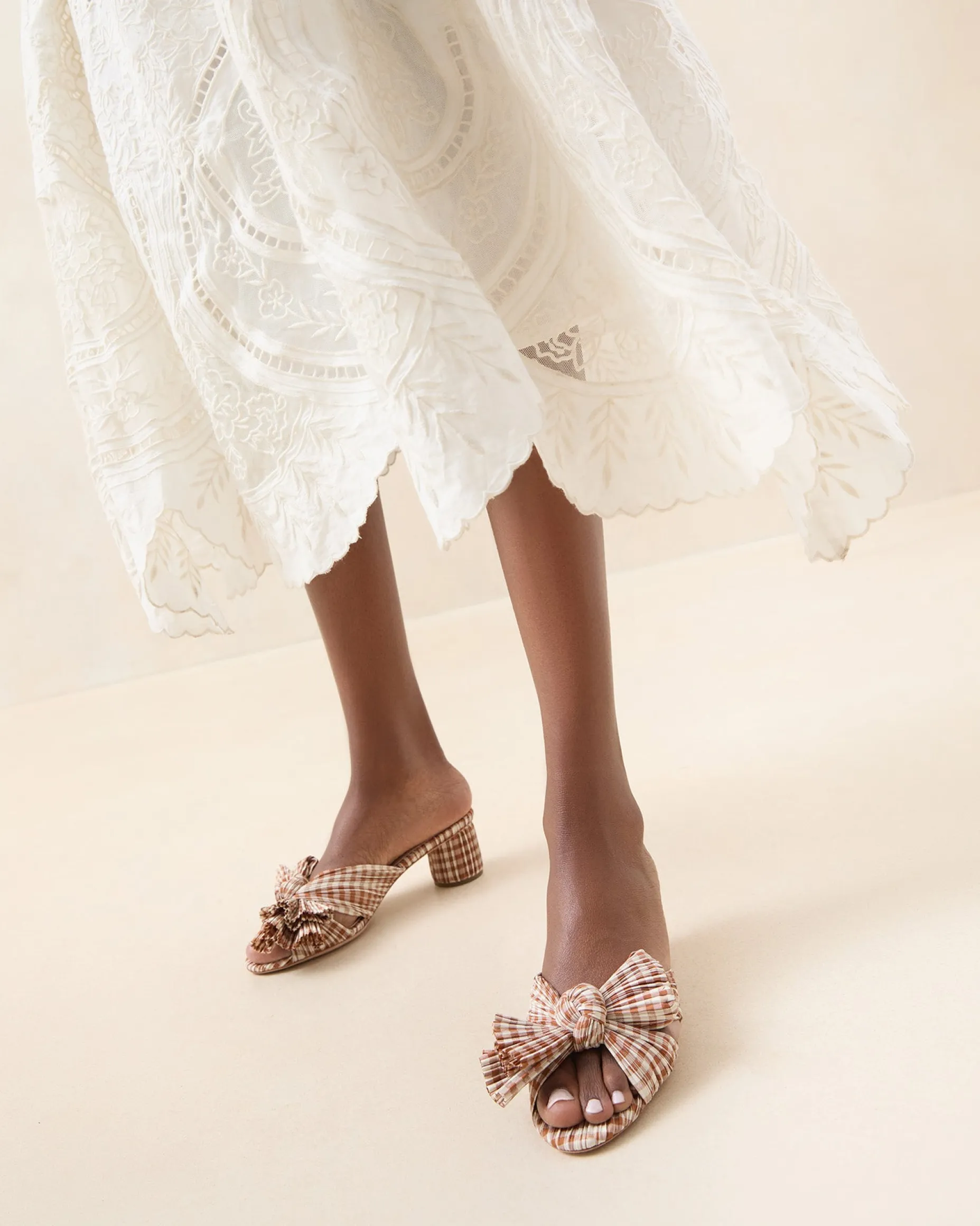 Emilia Brown Gingham Bow Heel
