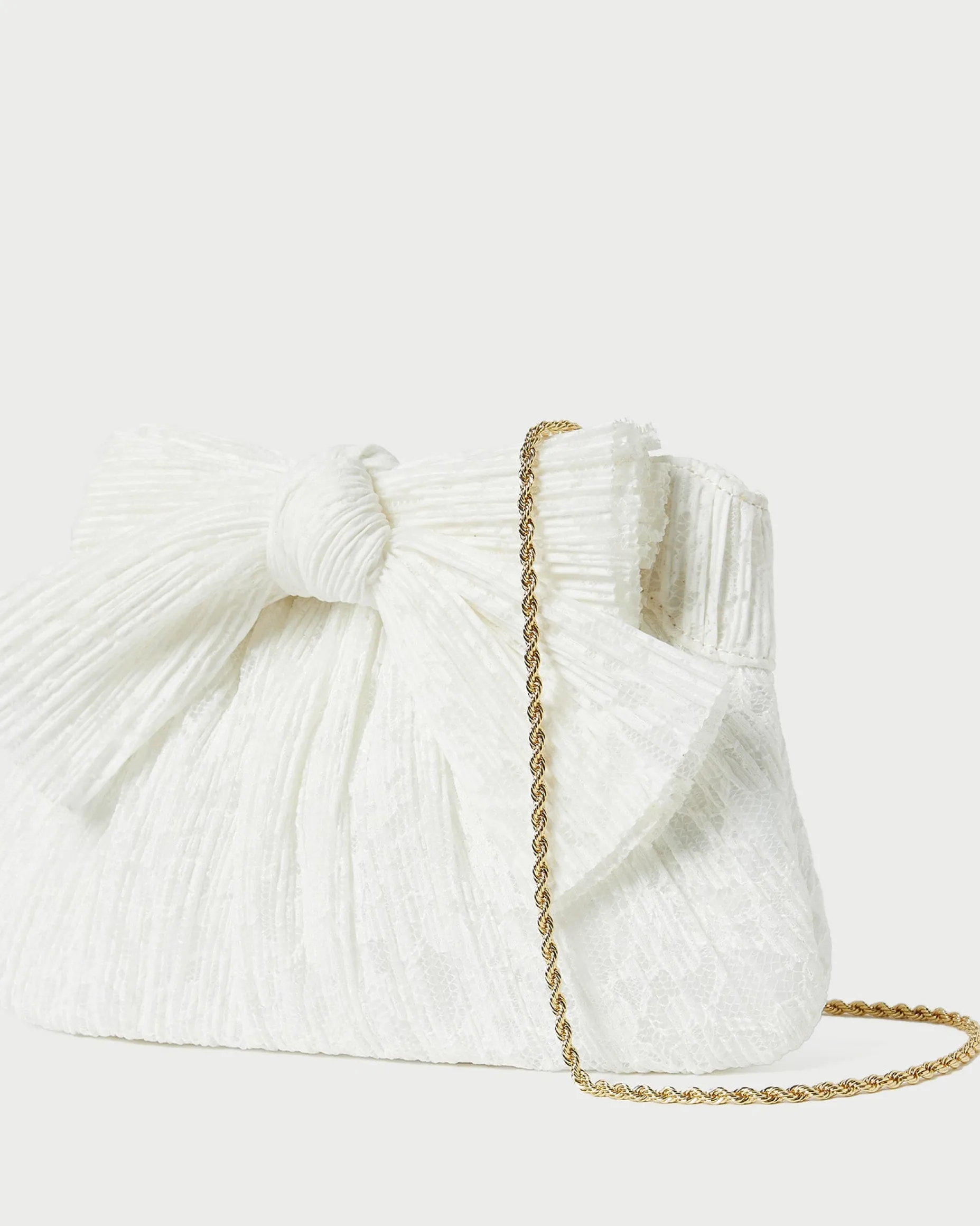 Rayne White Pleated Bow Clutch
