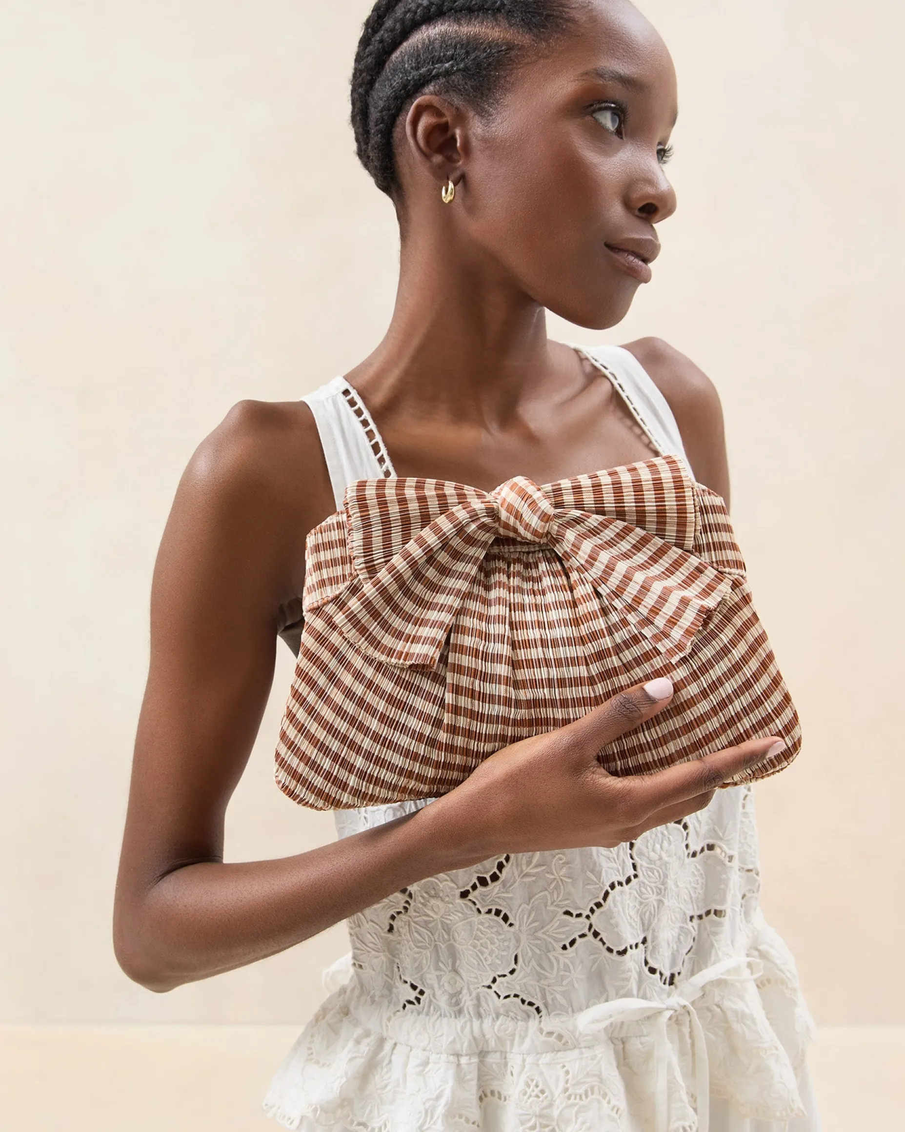 Rayne White Pleated Bow Clutch