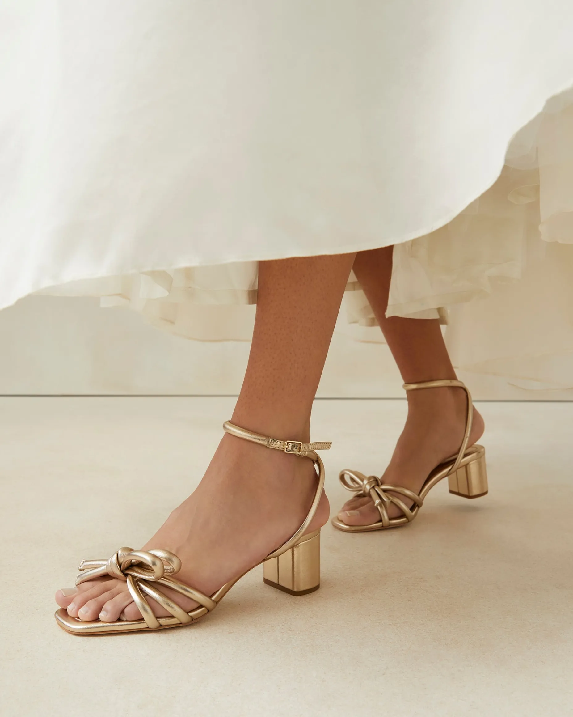 Mikel Natural Bow Mid-Heel Sandal