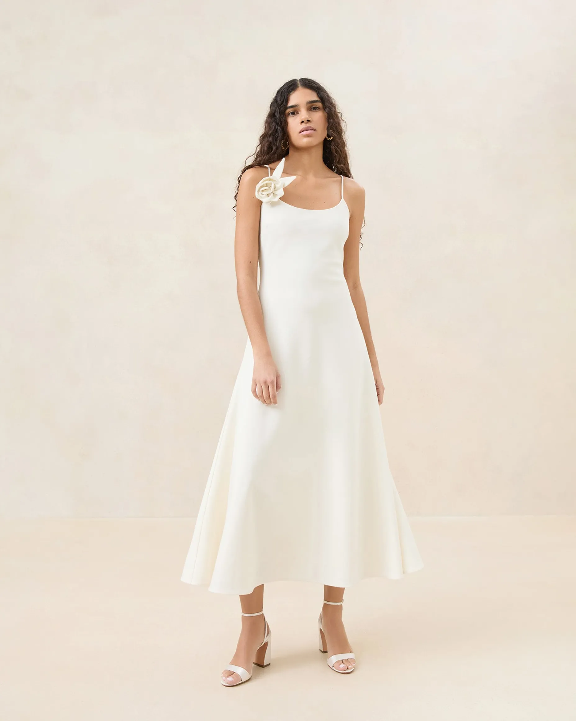 Cassidy Cream Slim Rosette Dress