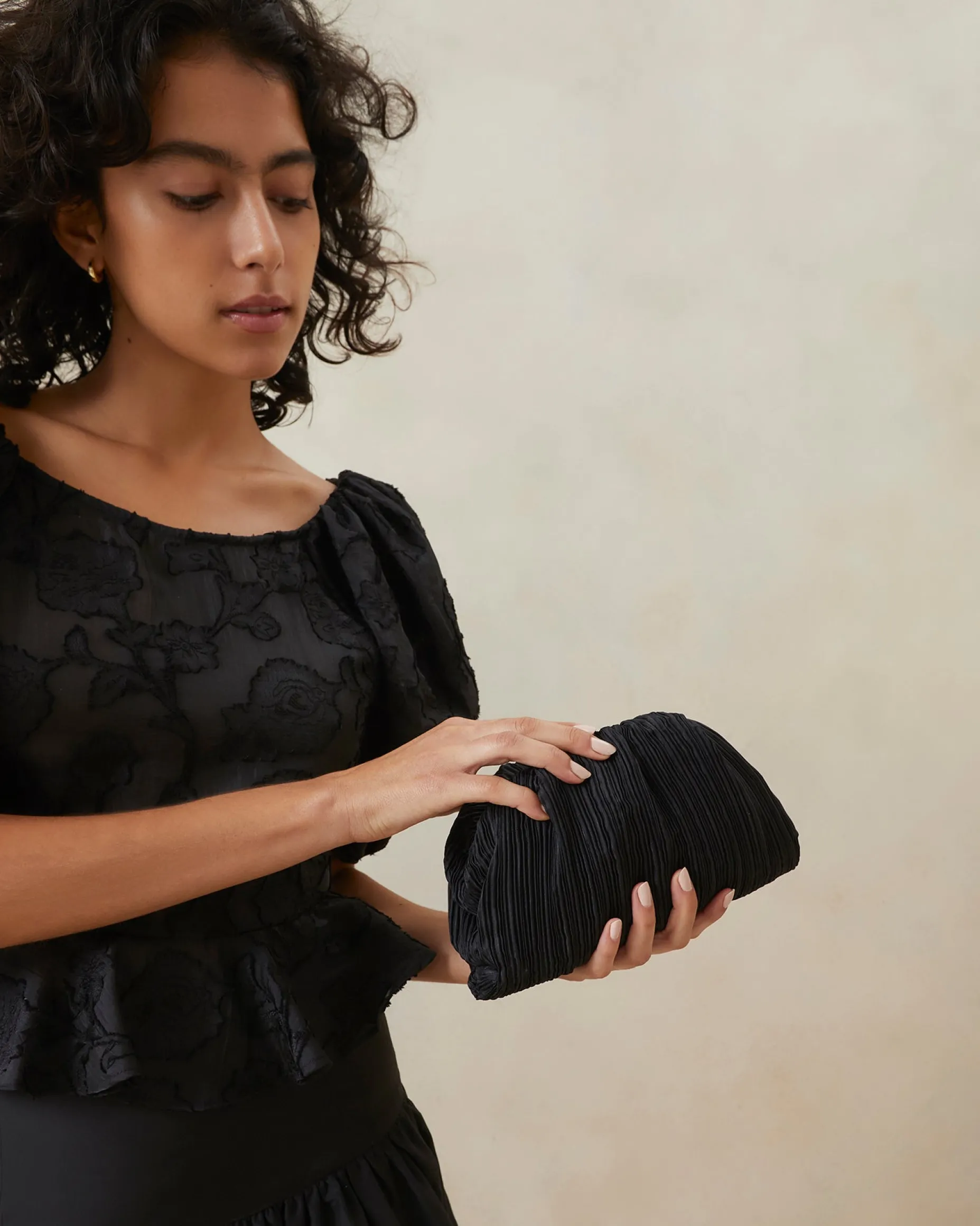 Bailey Natural Pleated Dome Clutch