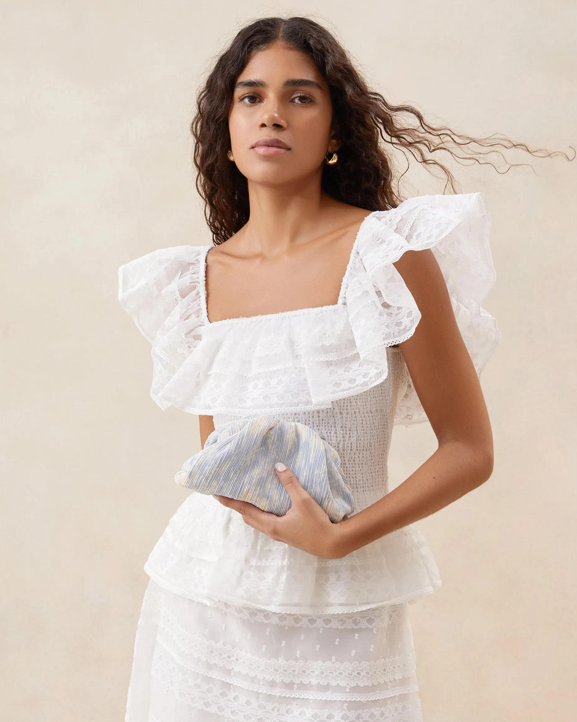 Bailey Natural Pleated Dome Clutch