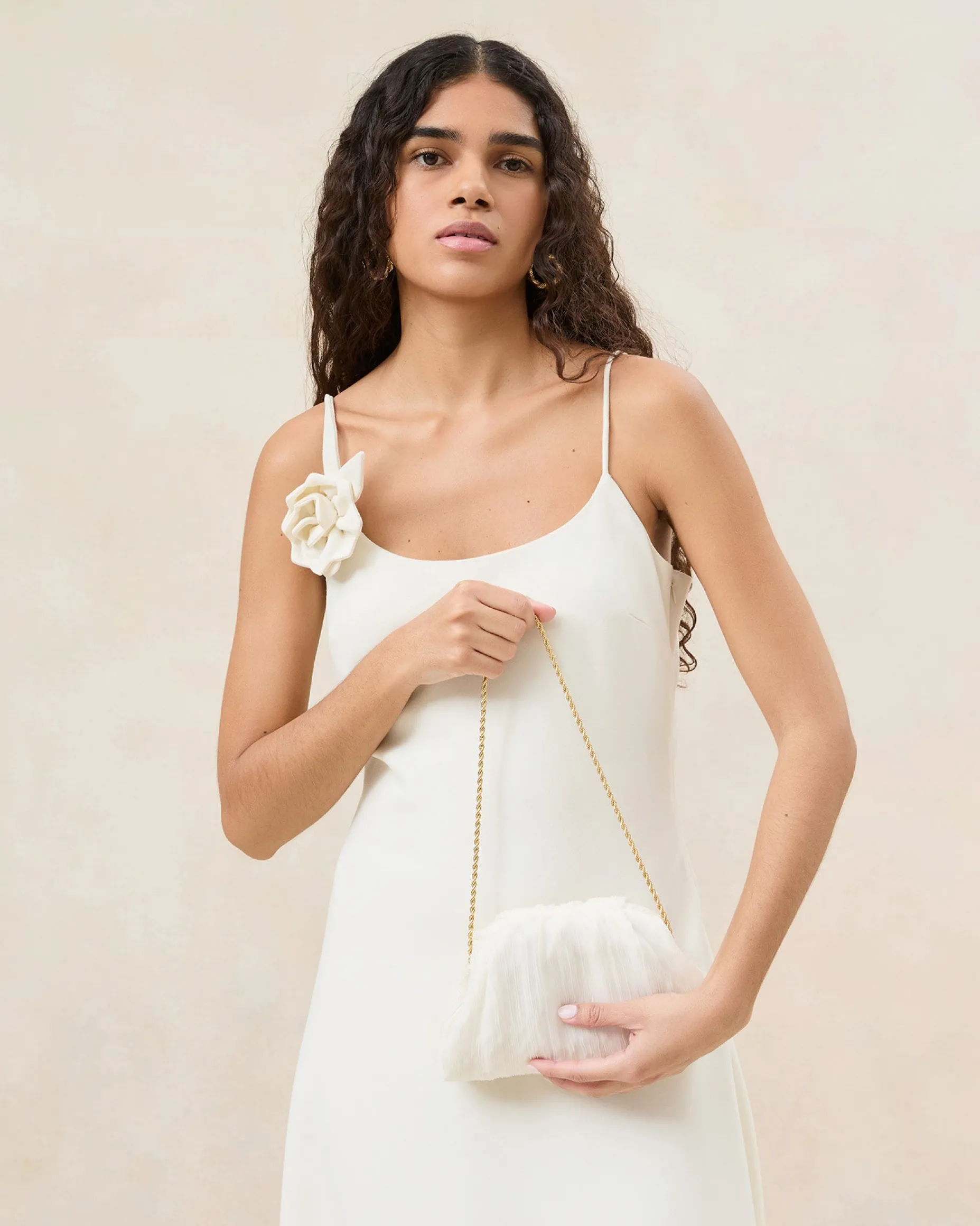 Bailey Natural Pleated Dome Clutch